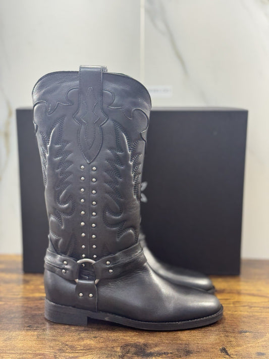 Gisel Moire’ Stivale   Donna Pelle Nera Made In Italy 39