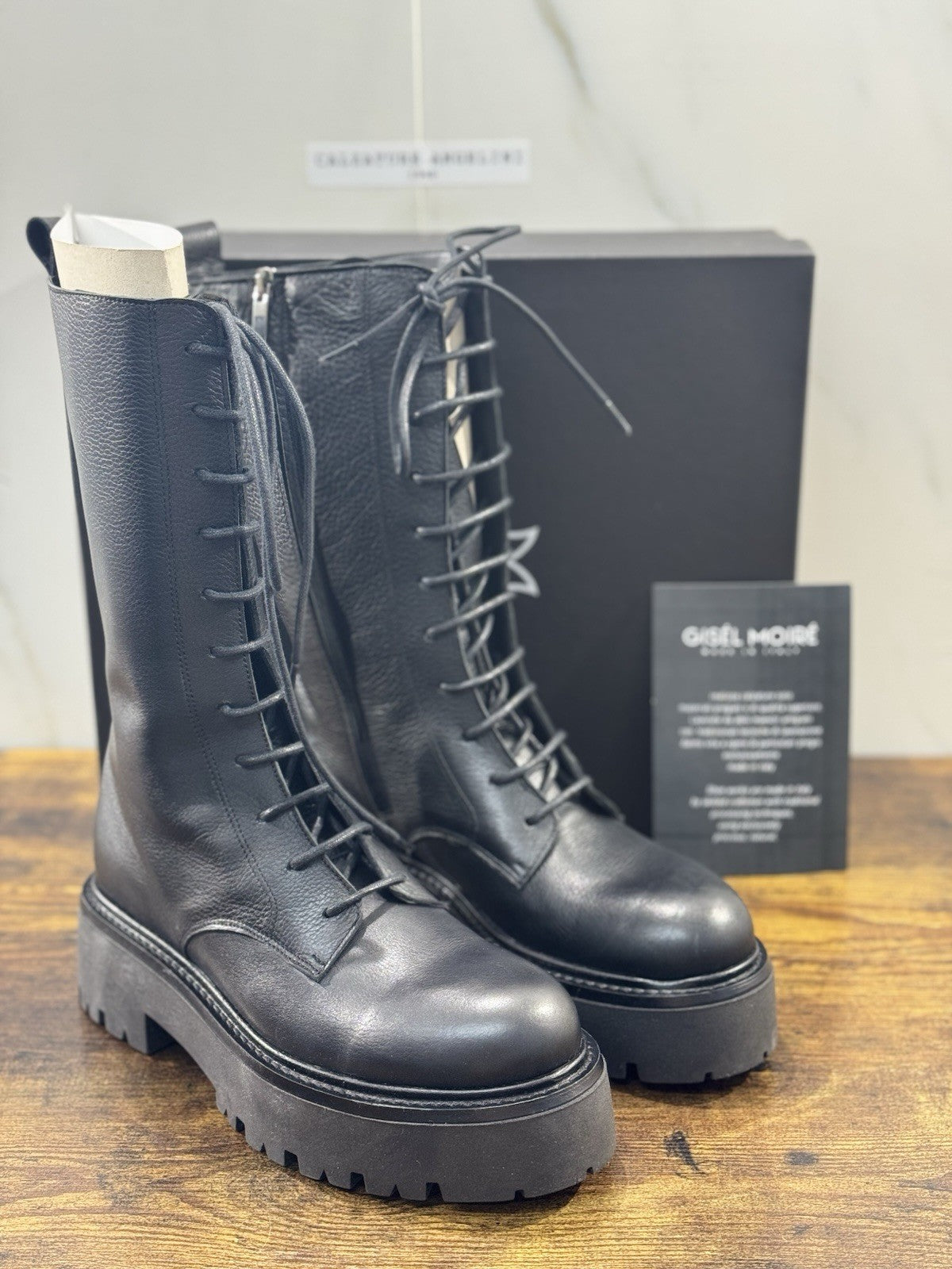 Gisel Moire’ Anfibio    Donna Pelle Nera Made In Italy 37