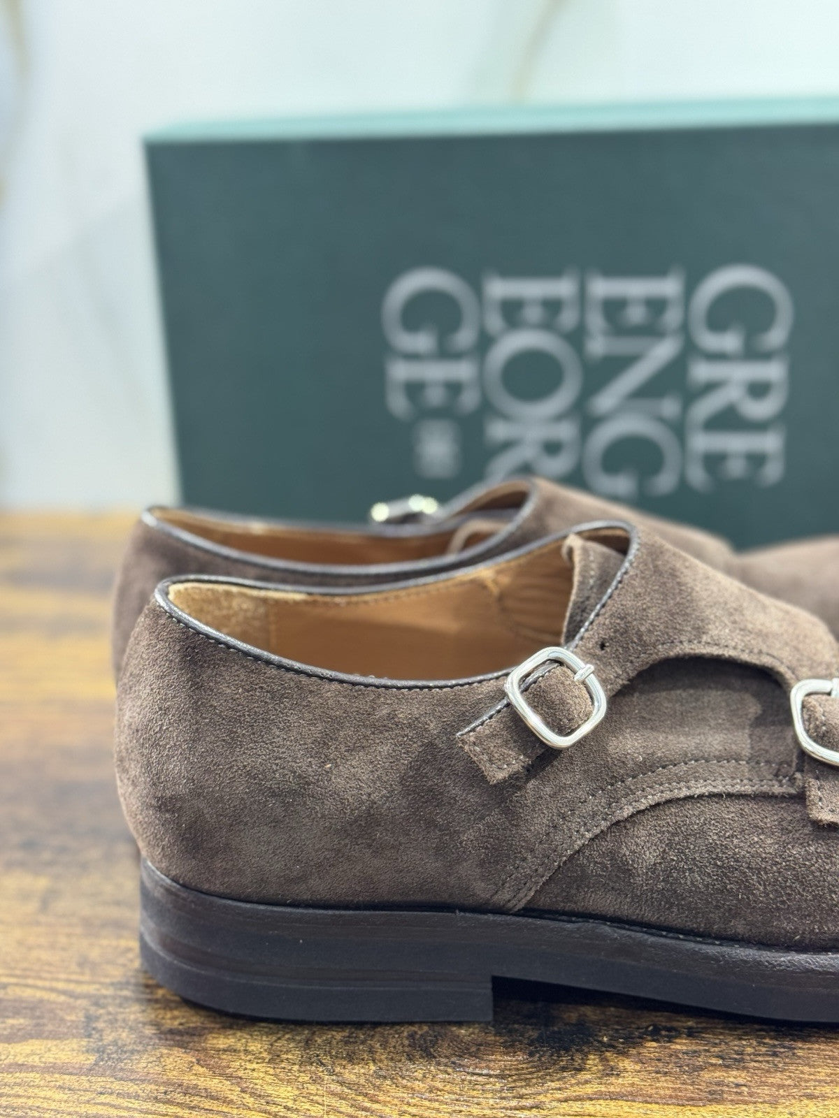 Green George Scarpa Uomo Doppia Fibbia Suede Testa Moro Fondo Vibram 44