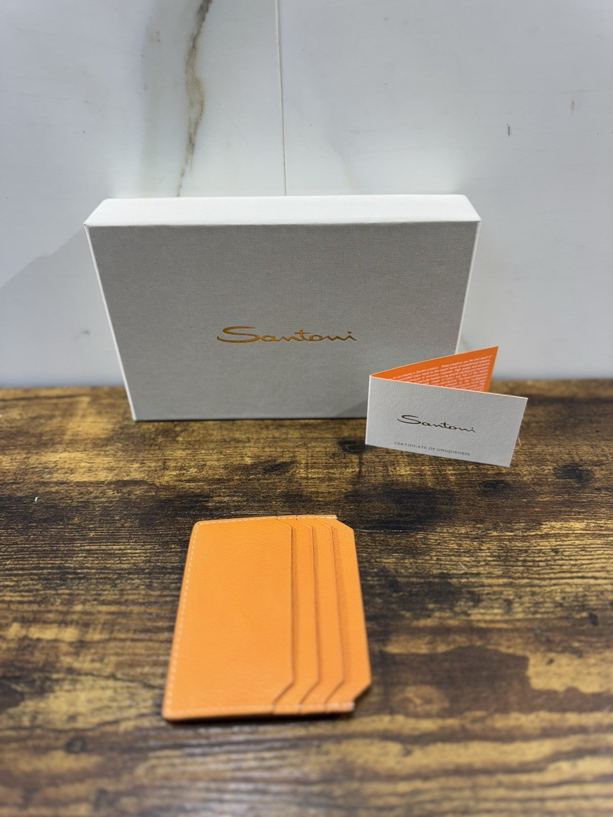 Porta Carte Di Credito Pelle Arancio    Santoni Luxury Men Wallet Santoni