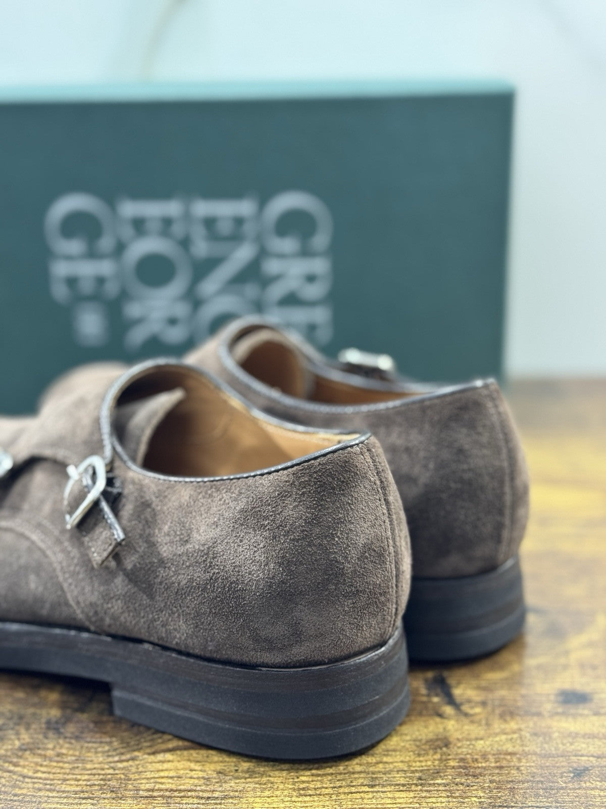 Green George Scarpa Uomo Doppia Fibbia Suede Testa Moro Fondo Vibram 41.5