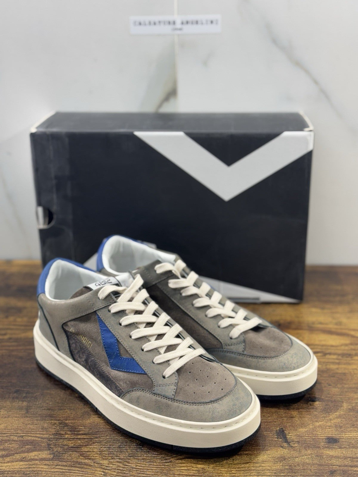 4B12 Sneaker Uomo Kyle  Pelle Beige Grey   Casual Shoe 44