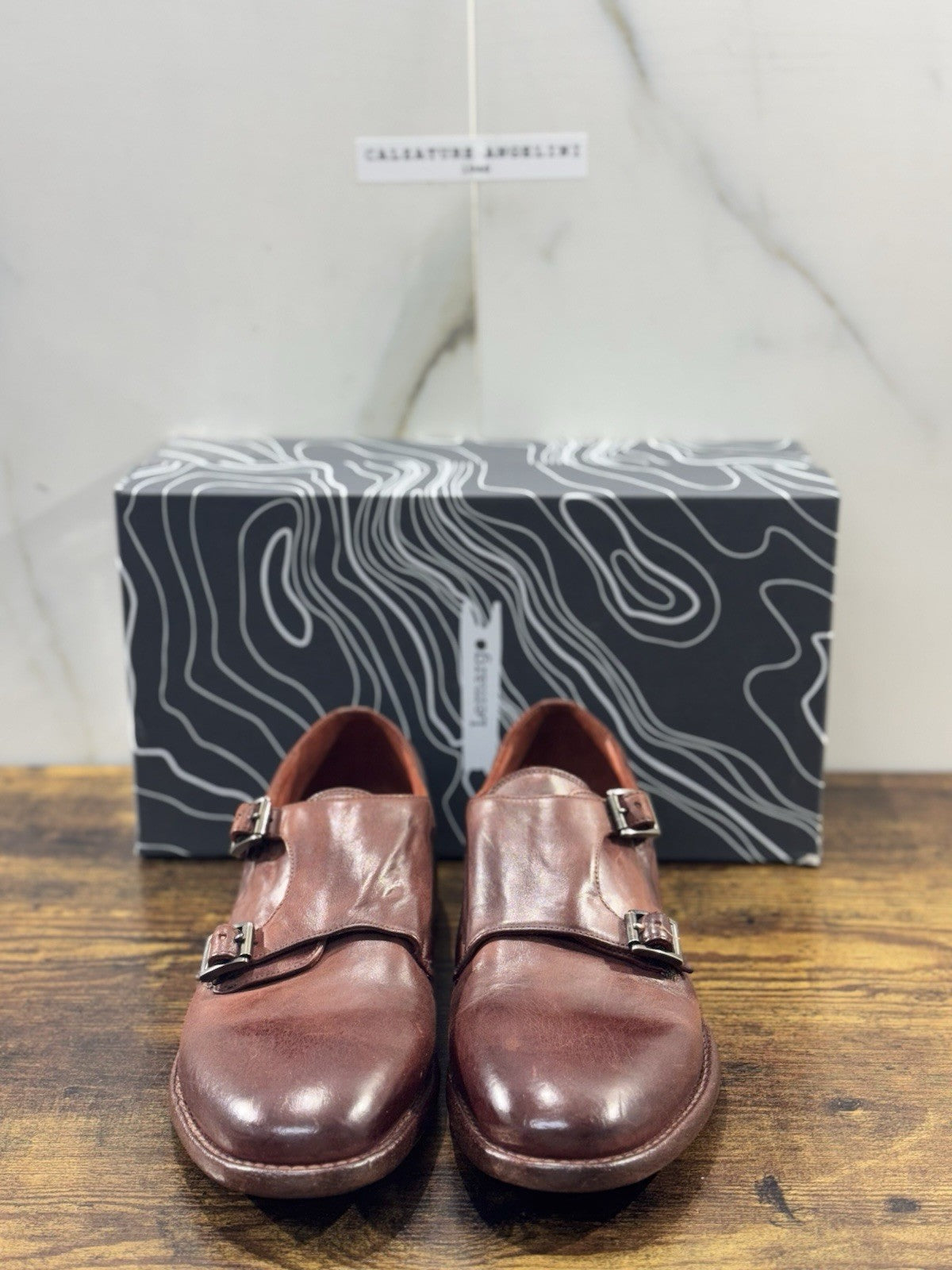 Lemargo Scarpa Uomo Doppia Fibbia Pelle Marrone Luxury Men Lemargo 41.5