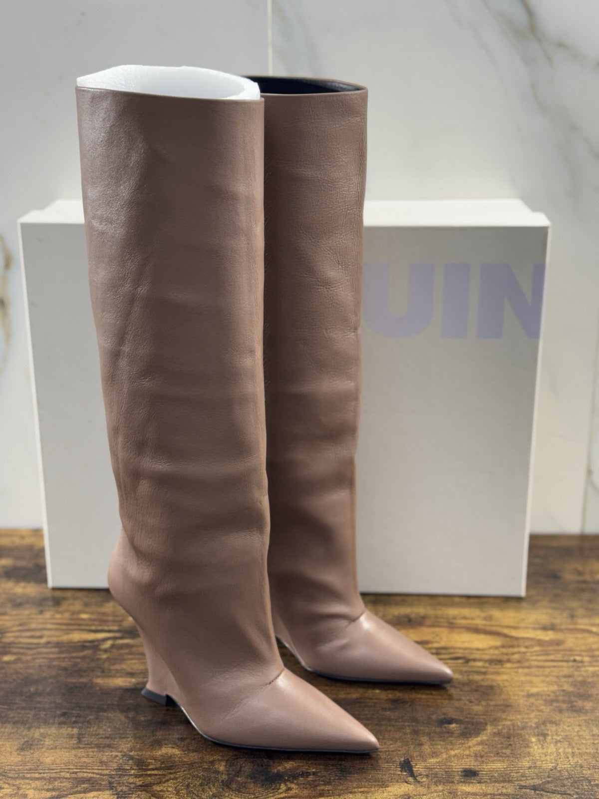 3 Juin Stivale Donna Numa 100 Clea Oxford Pelle Nude Zeppa Luxury Boot 36