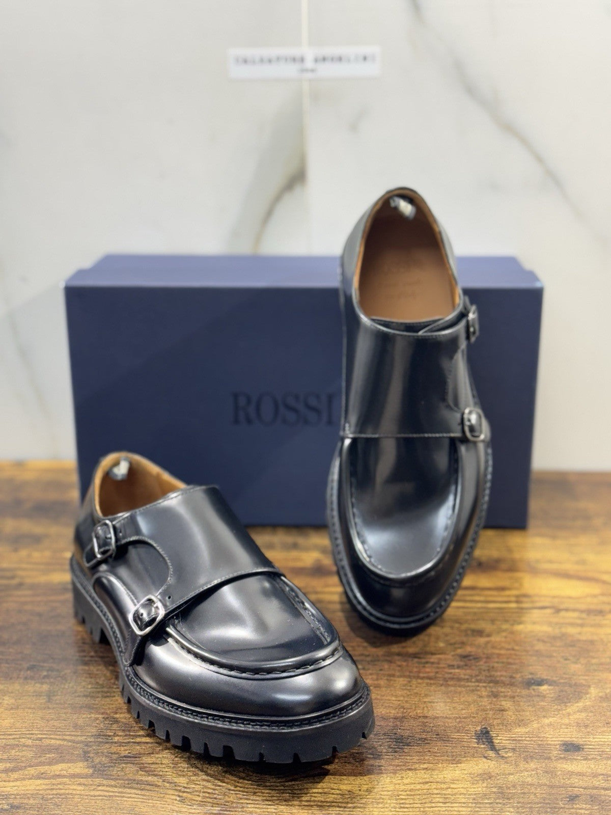 Rossi Scarpa Uomo Doppia Fibbia  Pelle Nera  Made In Italy Extra Light 40