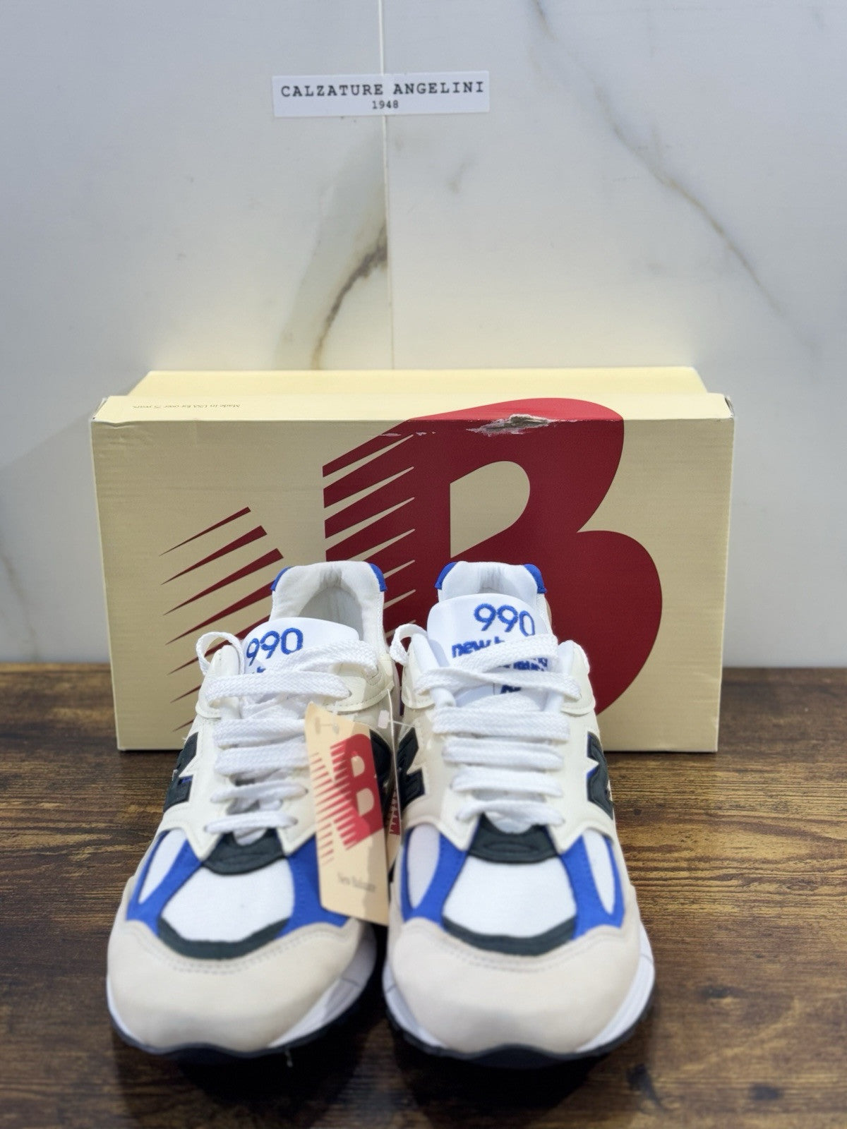 New Balance 990 Made In USA  Icon Sneaker White  Blu Suede  44.5