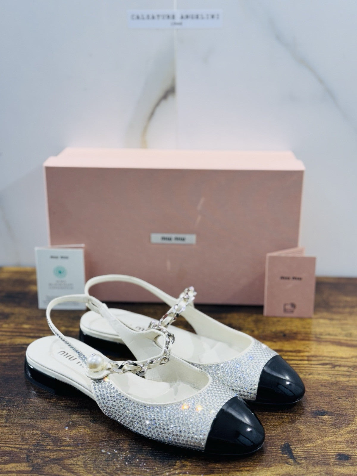Miu Miu Crystal Slingback Pumps Ivory Black Luxury Miu Miu Woman Shoes 39