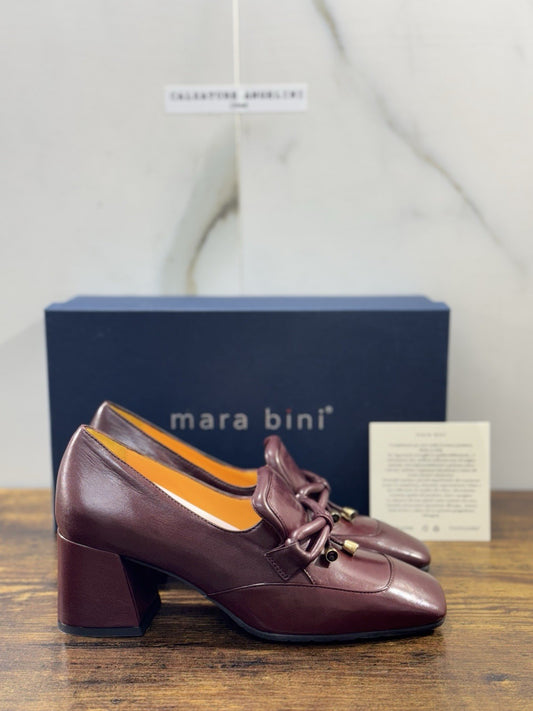 Mara Bini Mocassino  Donna Pelle Vinaccia Con Tacco Handmade Sacchetto 36.5
