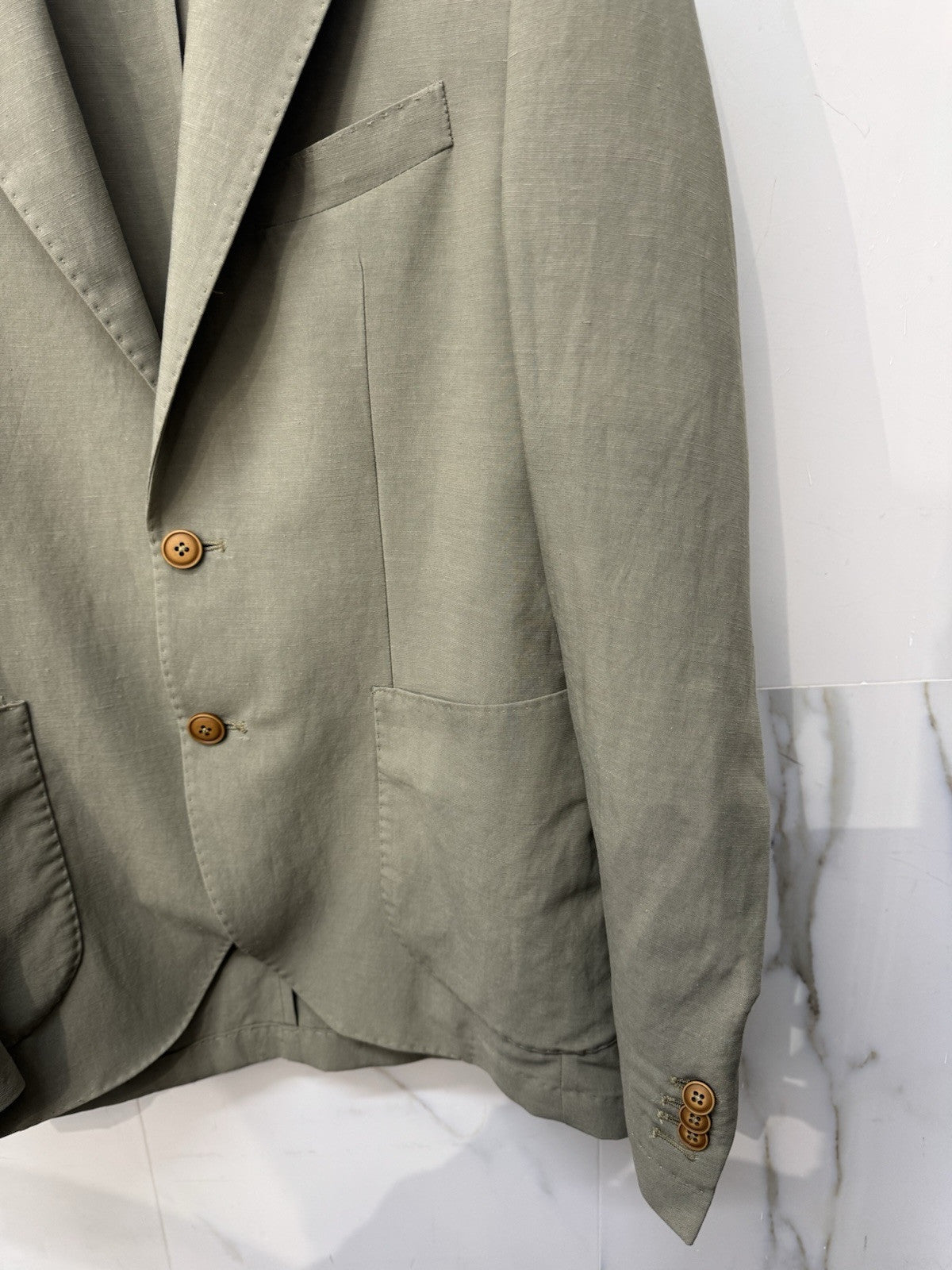 Twenty One Giacca Uomo 2 Bottoni  Verde Misto Lino Made In Italy 52