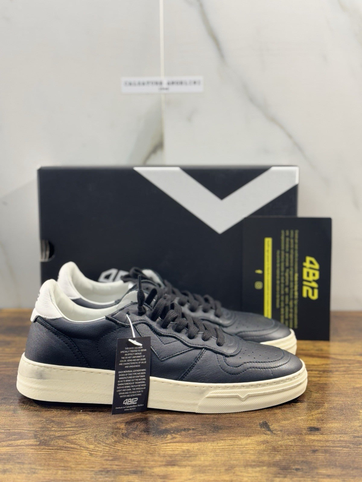 4B12 Sneaker Uomo Hyper Pelle Nera Casual Shoe 44