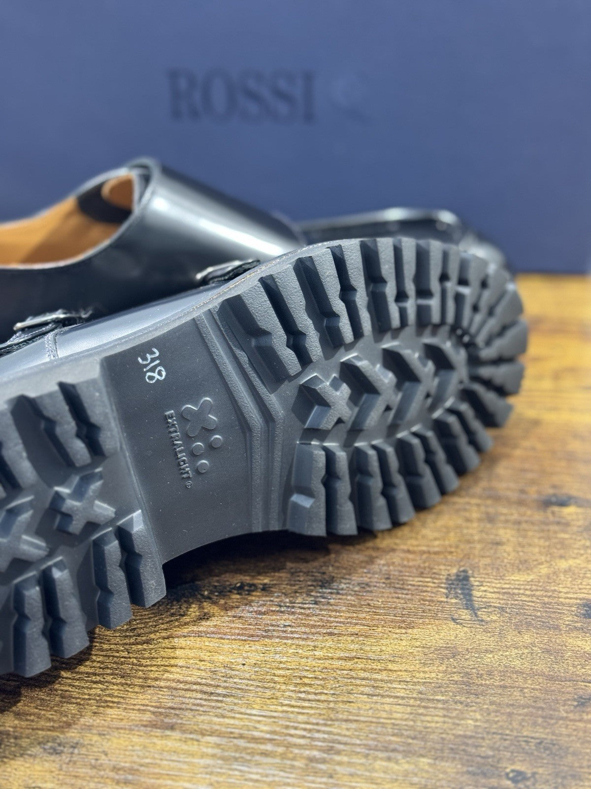 Rossi Scarpa Uomo Doppia Fibbia  Pelle Nera  Made In Italy Extra Light 40