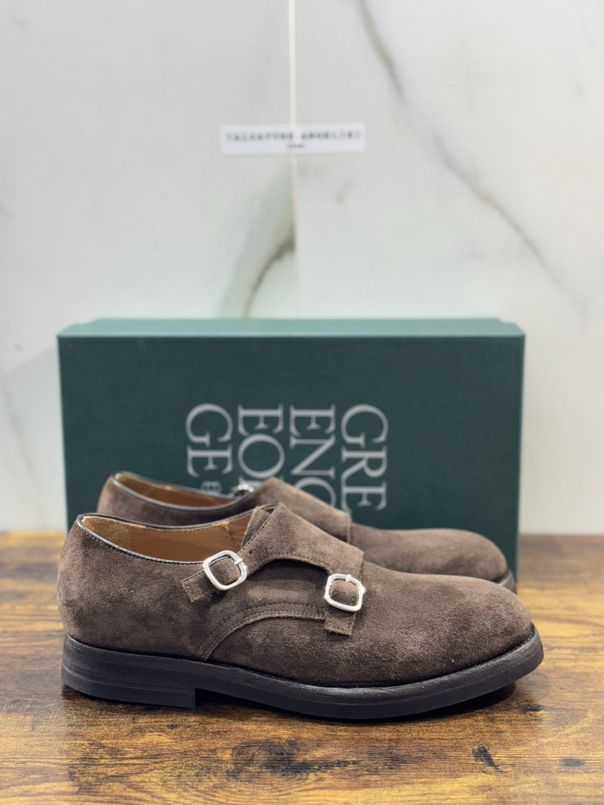 Green George Scarpa Uomo Doppia Fibbia Suede Testa Moro Fondo Vibram 44