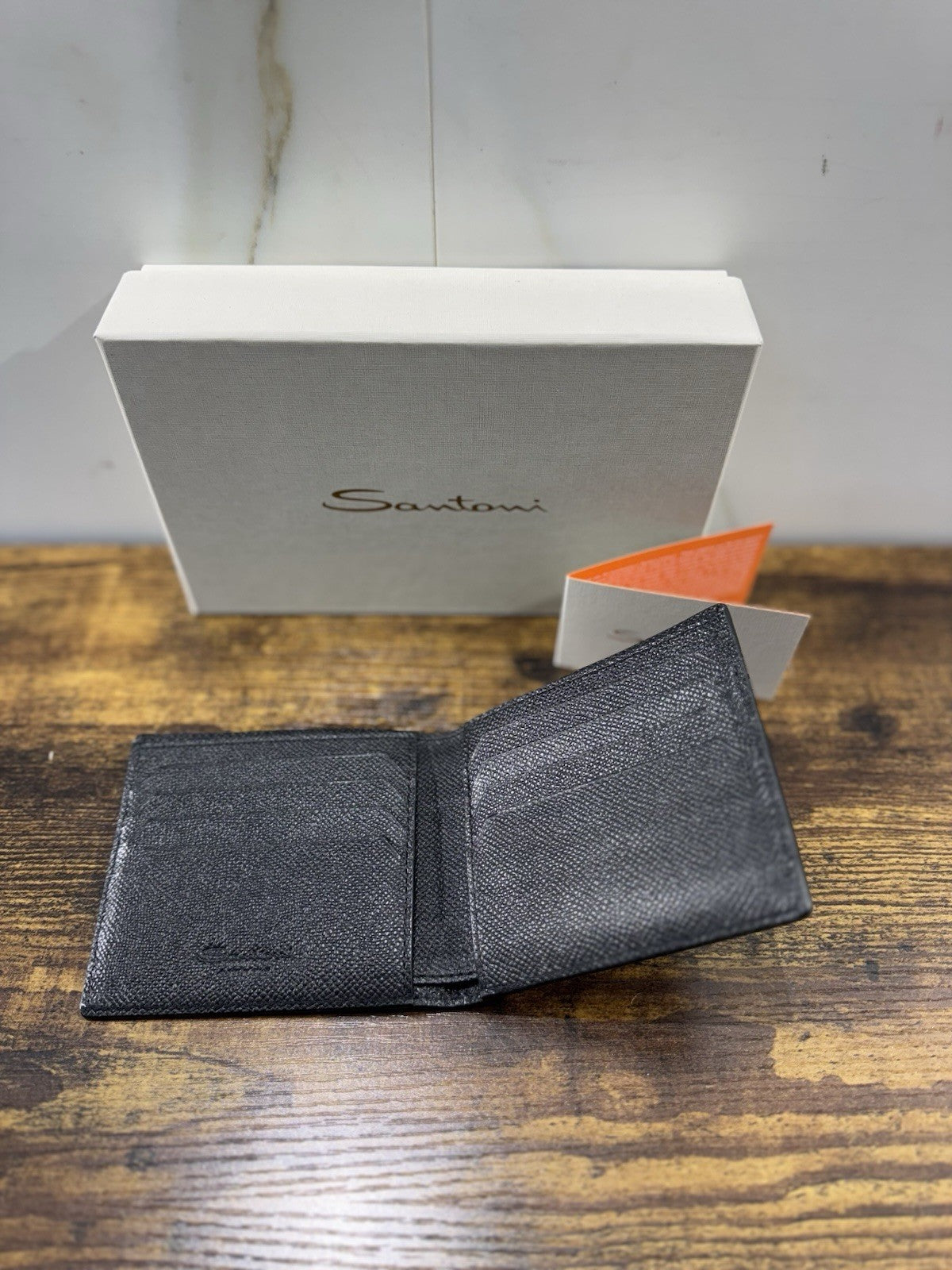Portafoglio In Pelle Nera Bottolata Santoni Luxury Men Wallet Santoni 