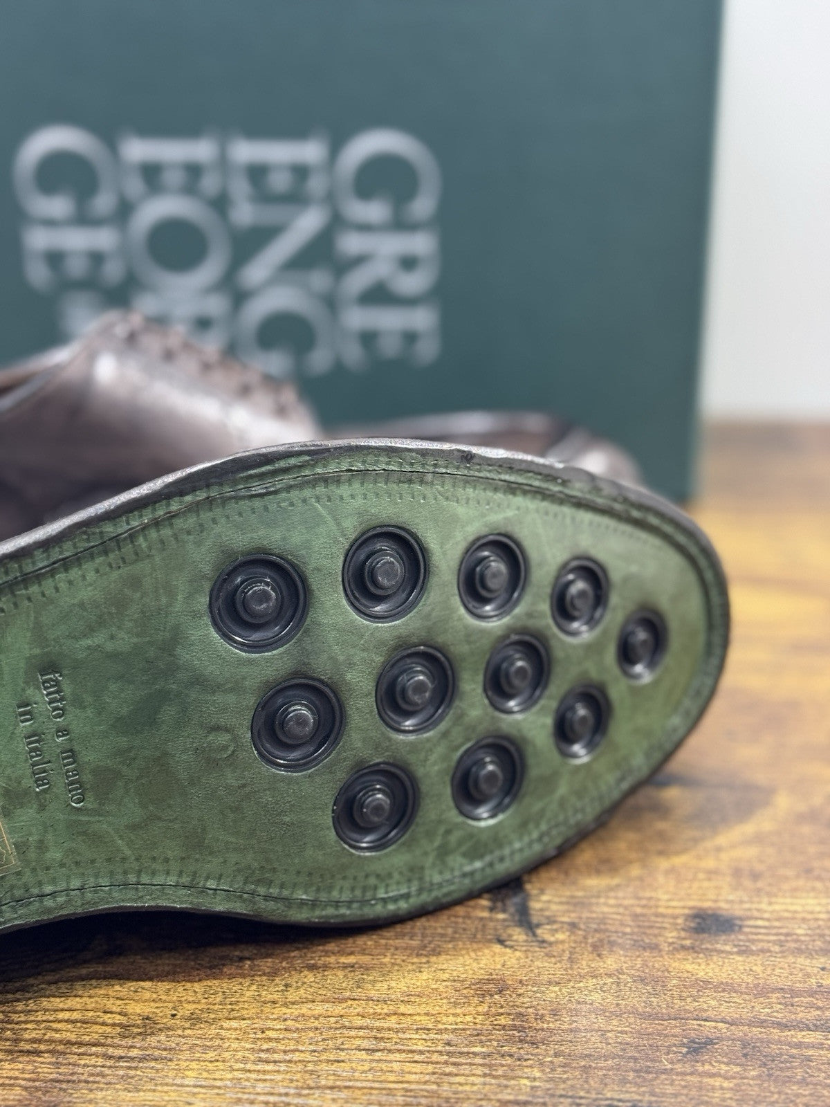 Green George Stringata Uomo Pelle Testa Moro Luxury Handmade Men Handpaint 44.5