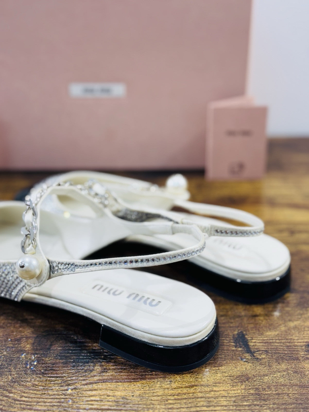 Miu Miu Crystal Slingback Pumps Ivory Black Luxury Miu Miu Woman Shoes 39