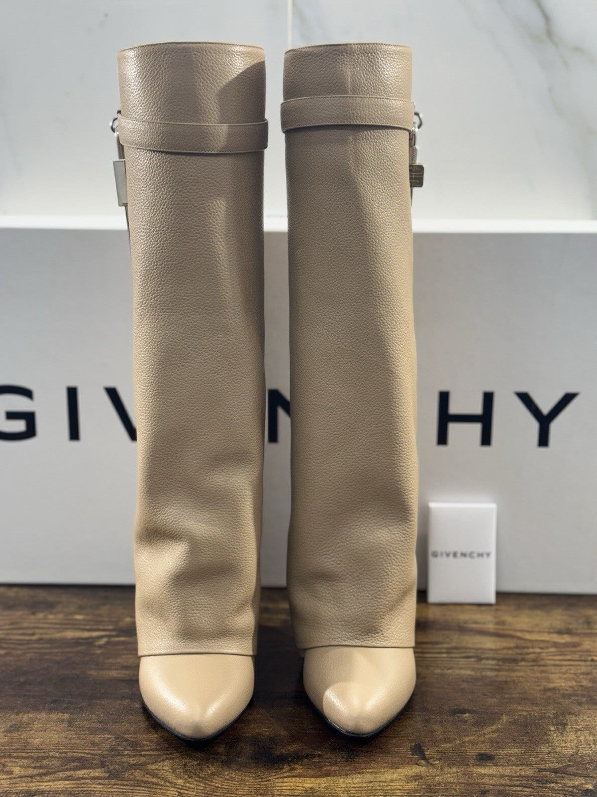 Givenchy Paris Shark Lock Pant Boots Beige Pelle Luxury Woman Boot 40