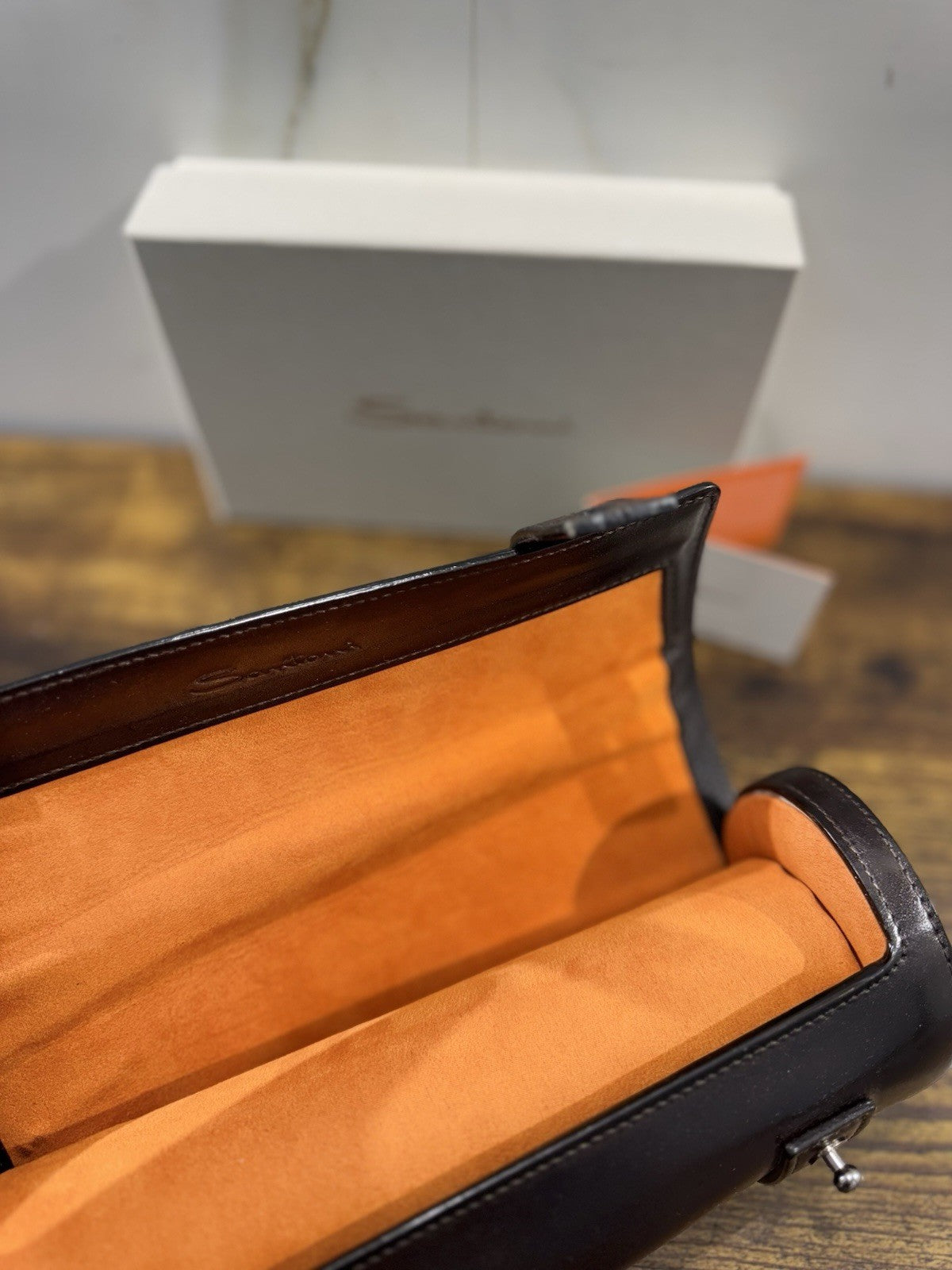 Custodia Porta Orologi Grande Santoni Pelle Marrone Bordo’ Luxury Watch Box