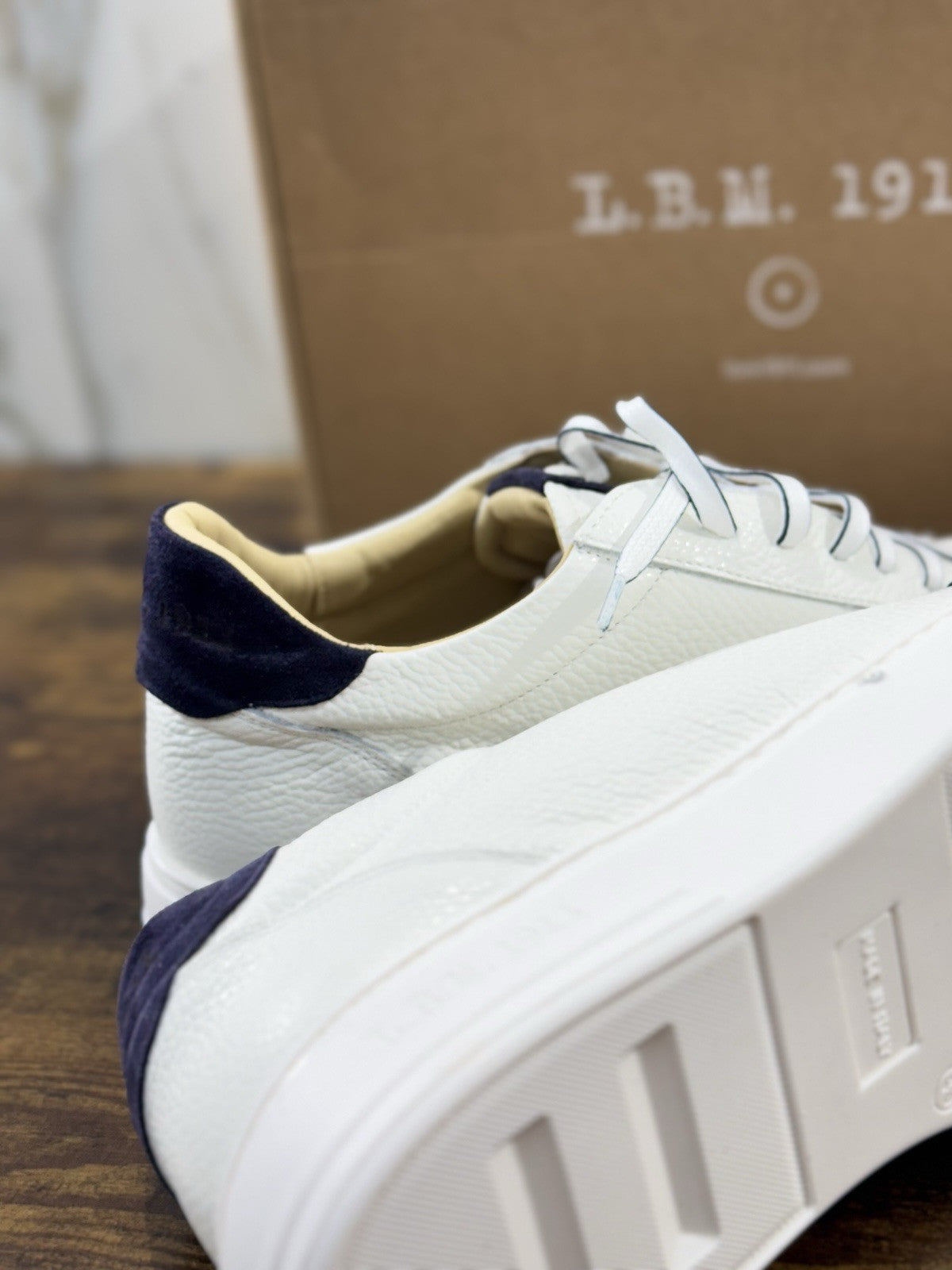 l.b.m. 1911 Sneaker Uomo Icon Pelle Bianca Blu Made In Italy 41