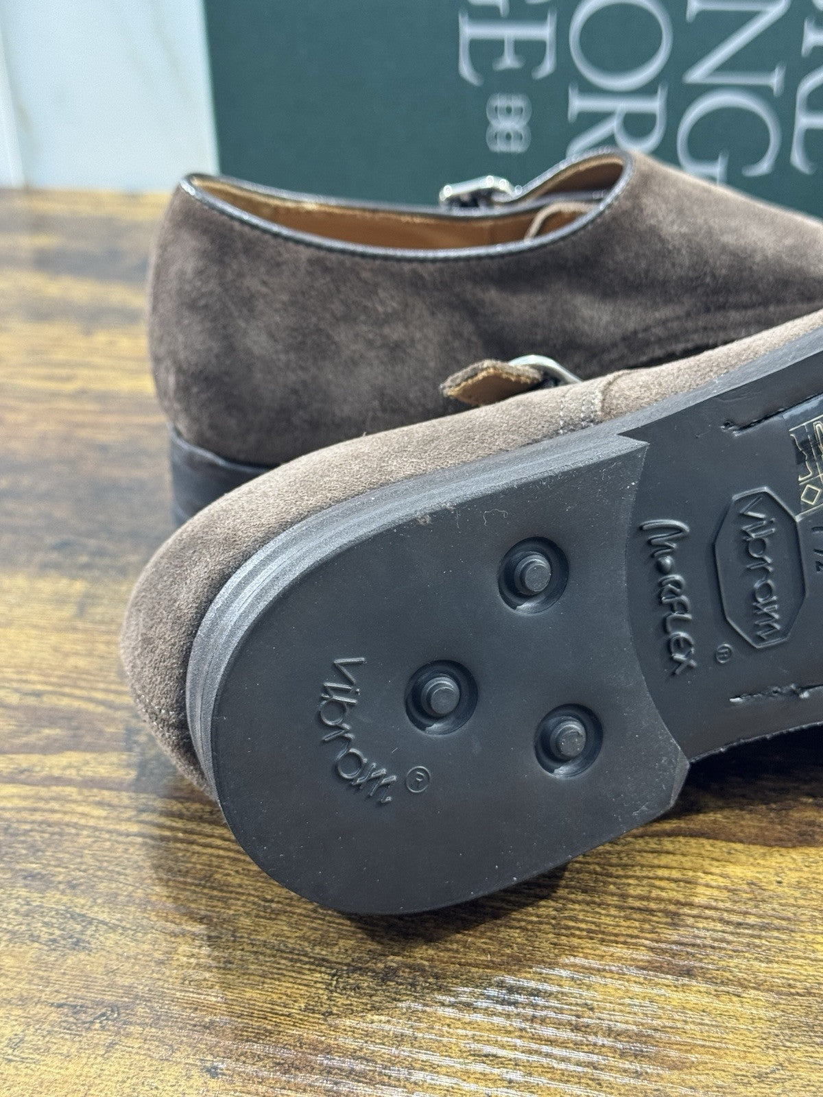 Green George Scarpa Uomo Doppia Fibbia Suede Testa Moro Fondo Vibram 44