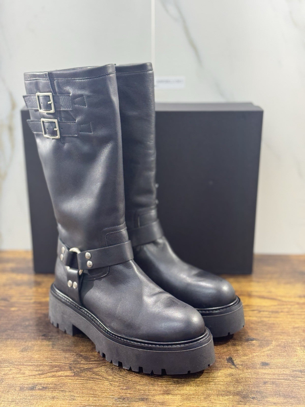 Gisel Moire’ Biker Donna Pelle Nera Made In Italy 40