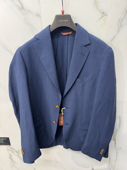 Twenty One Giacca Uomo 2 Bottoni  Blu  Misto Lino Made In Italy 52