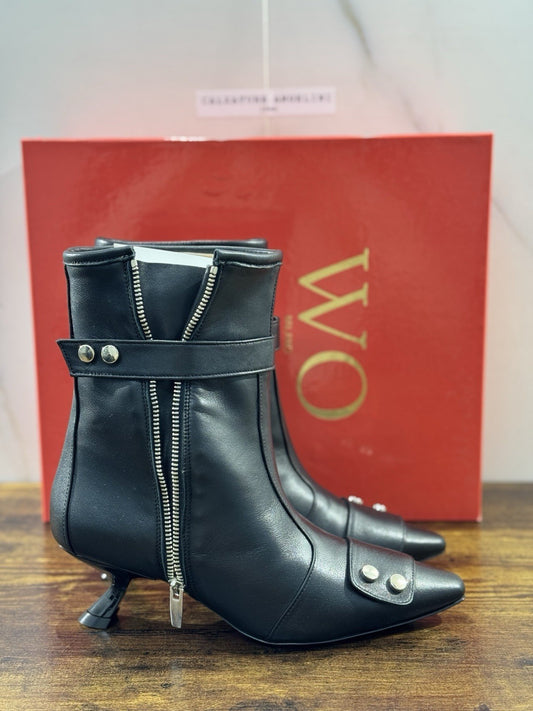 WO Milano tronchetto donna Pelle Nero   casual boot tacco luxury 40