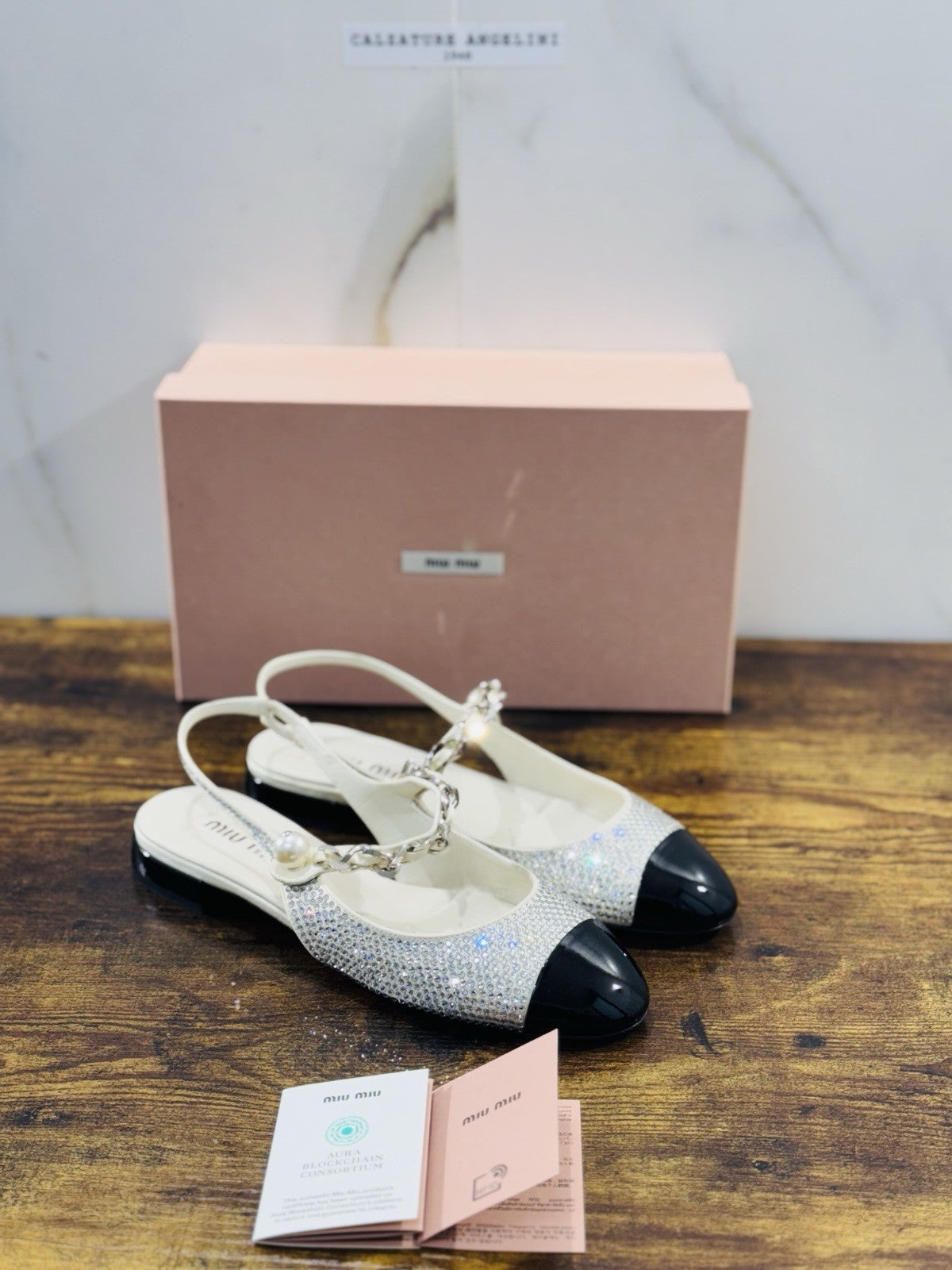 Miu Miu Crystal Slingback Pumps Ivory Black Luxury Miu Miu Woman Shoes 39