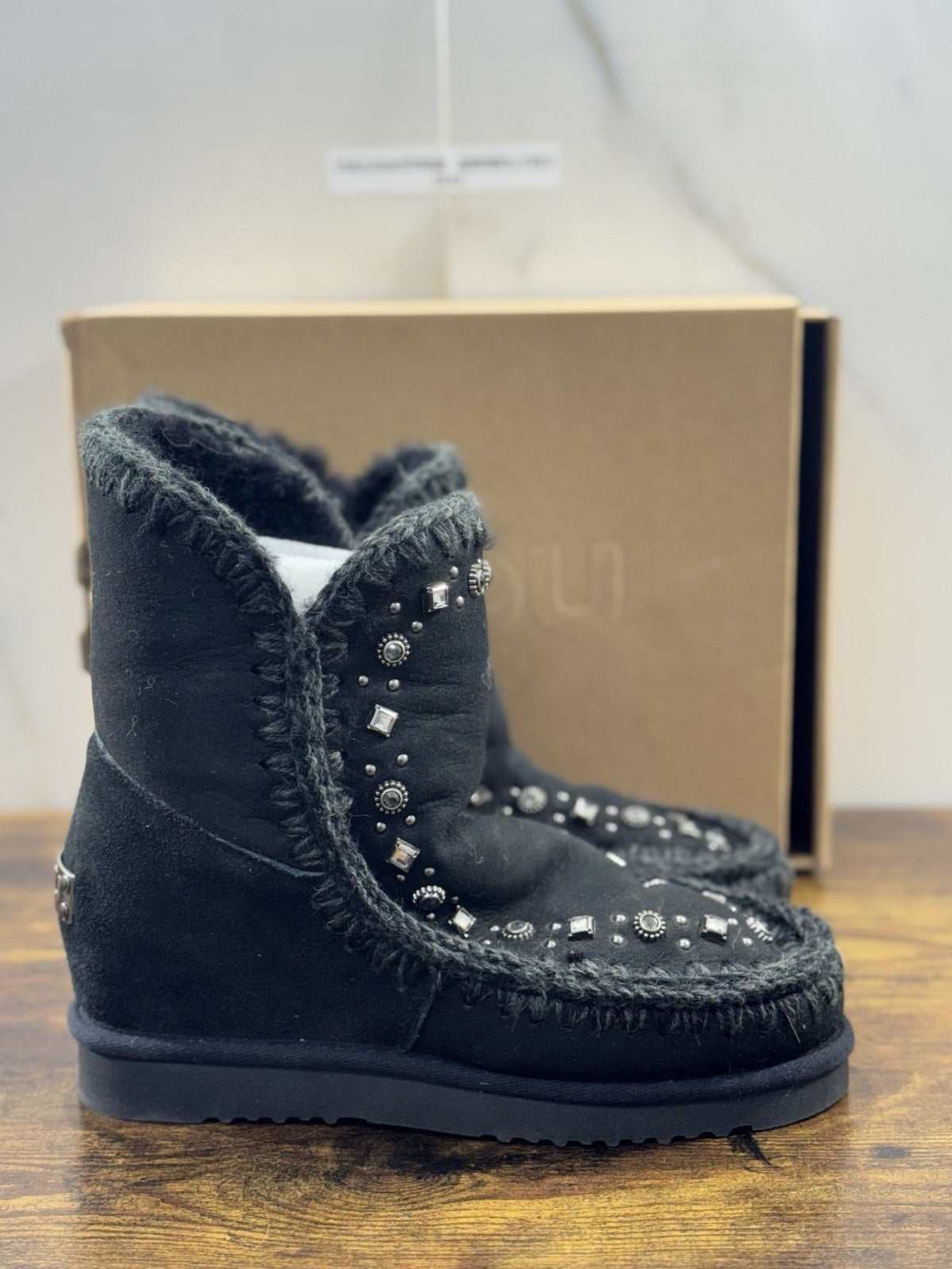 Mou eskimo Inner Wedge Short  Nero   Casual Mou Woman Boot  Pietre  Logo 40’
