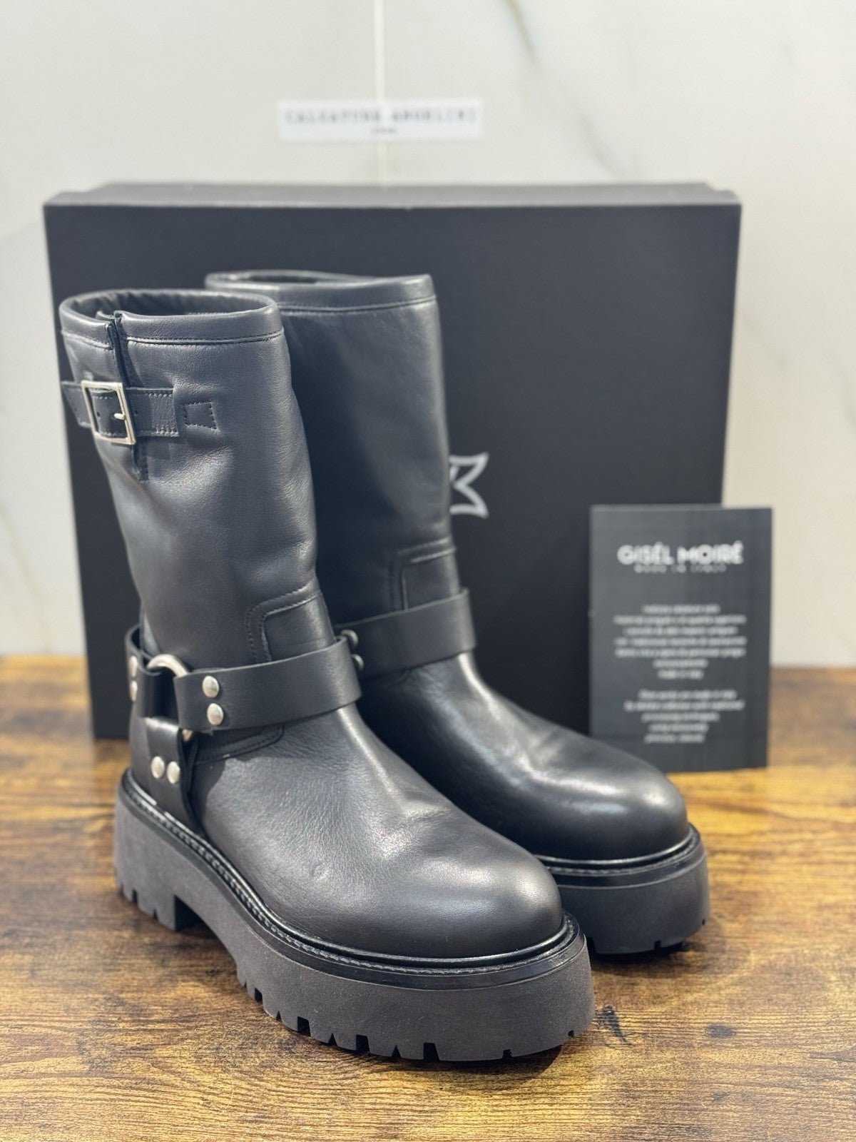 Gisel Moire’ Biker     Donna Pelle Nera Made In Italy 37