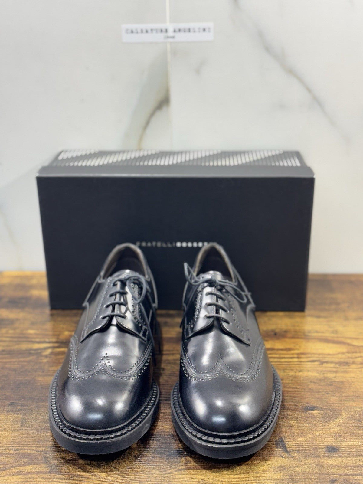 fratelli rossetti Scarpa Uomo Derby Brogue Nero Pelle Luxury Men Shoe 41.5