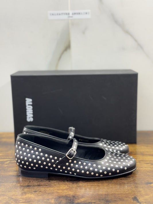 Alohas Ballerina Donna Pelle Nero Borchie  Casual Shoe 36