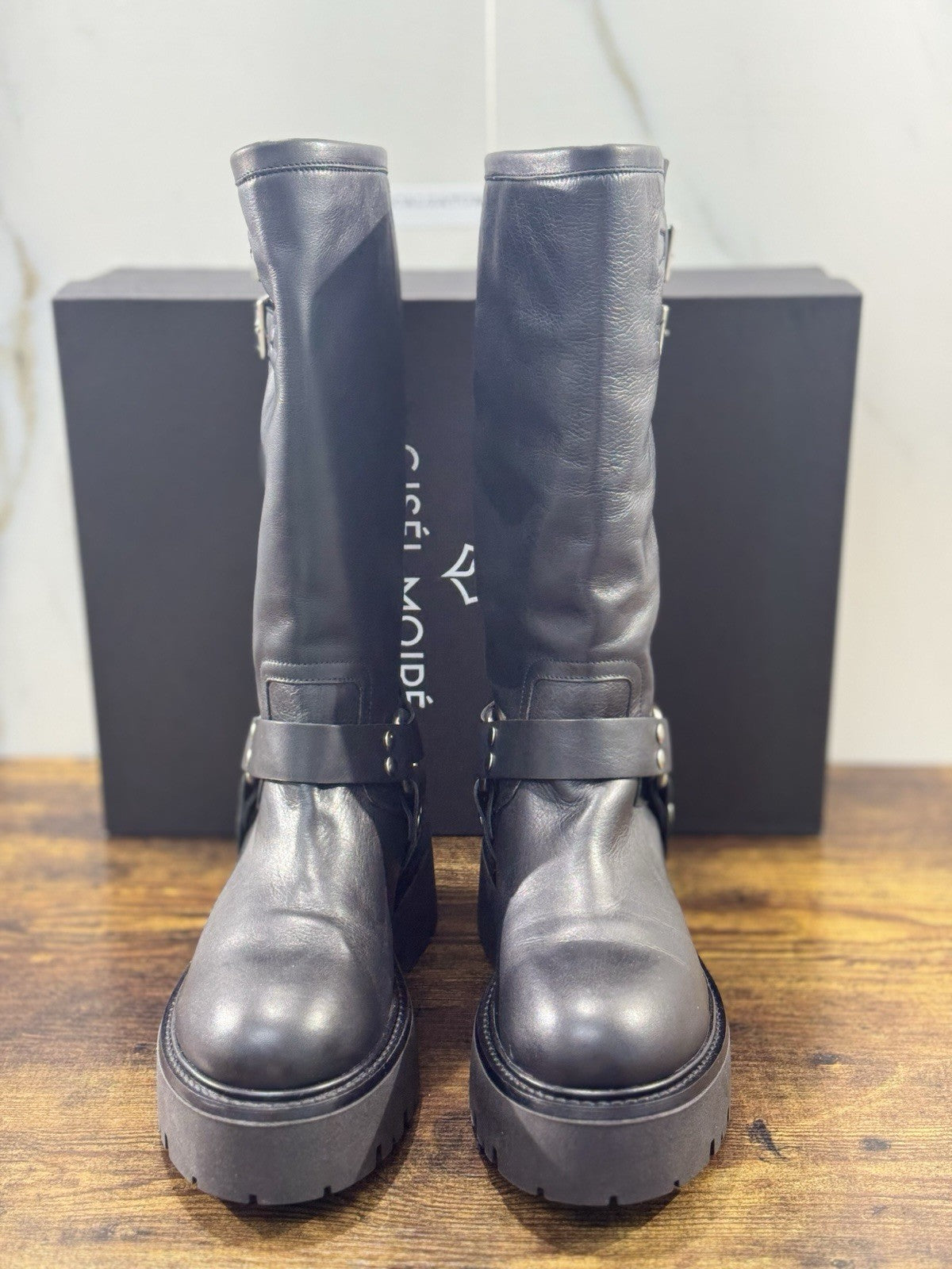 Gisel Moire’ Biker Donna Pelle Nera Made In Italy 40