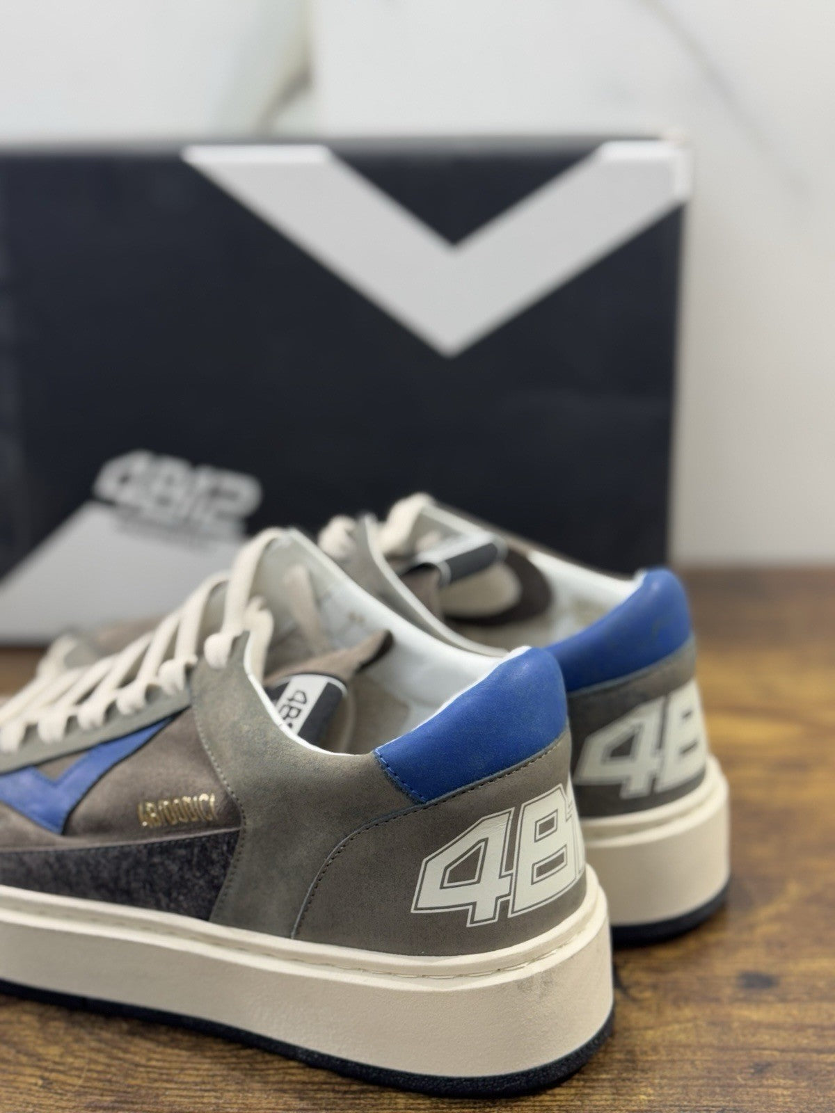 4B12 Sneaker Uomo Kyle  Pelle Beige Grey   Casual Shoe 44