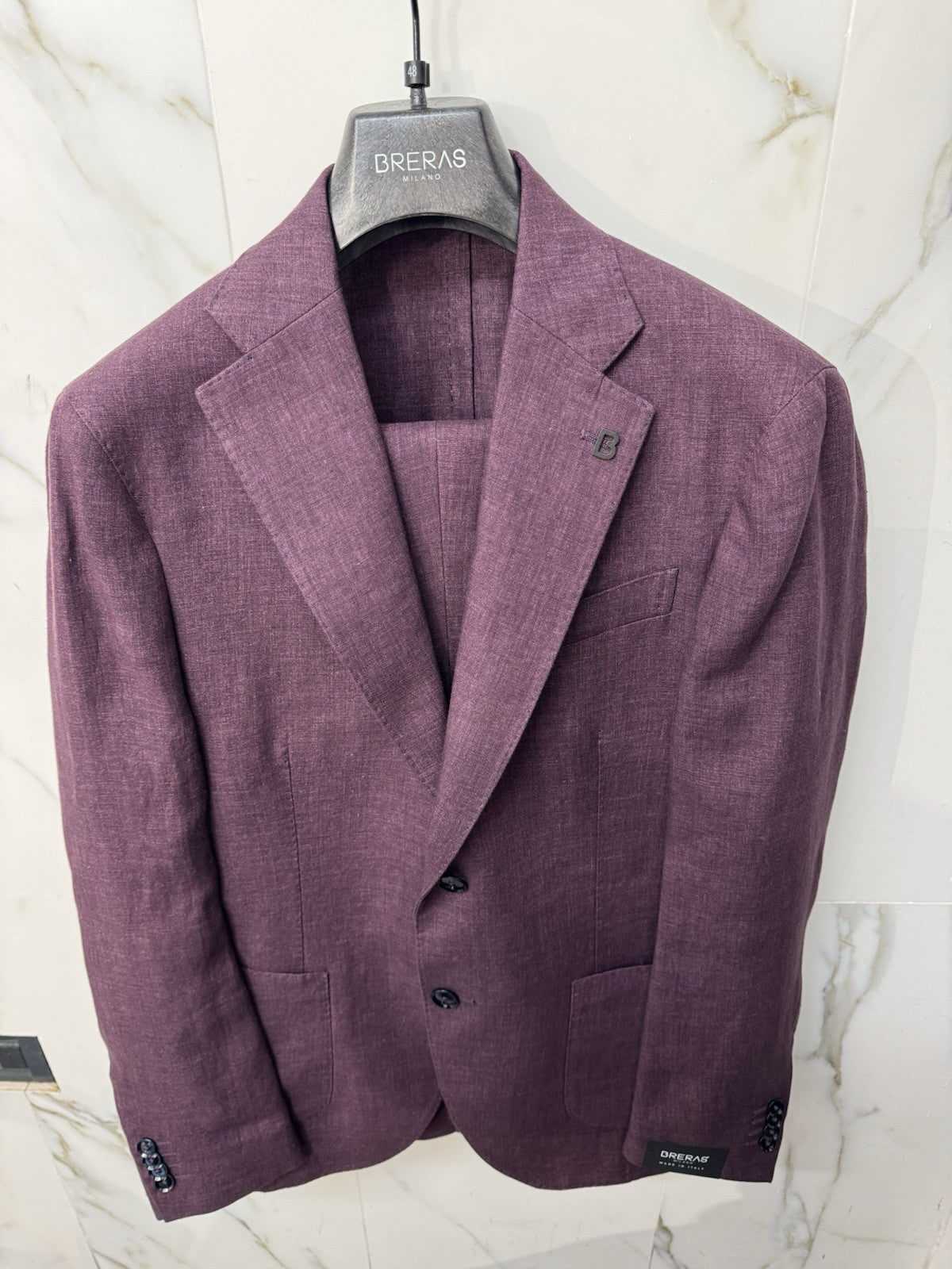 Abito Breras Milano 100% Lino Burgundy Made In Italy 48