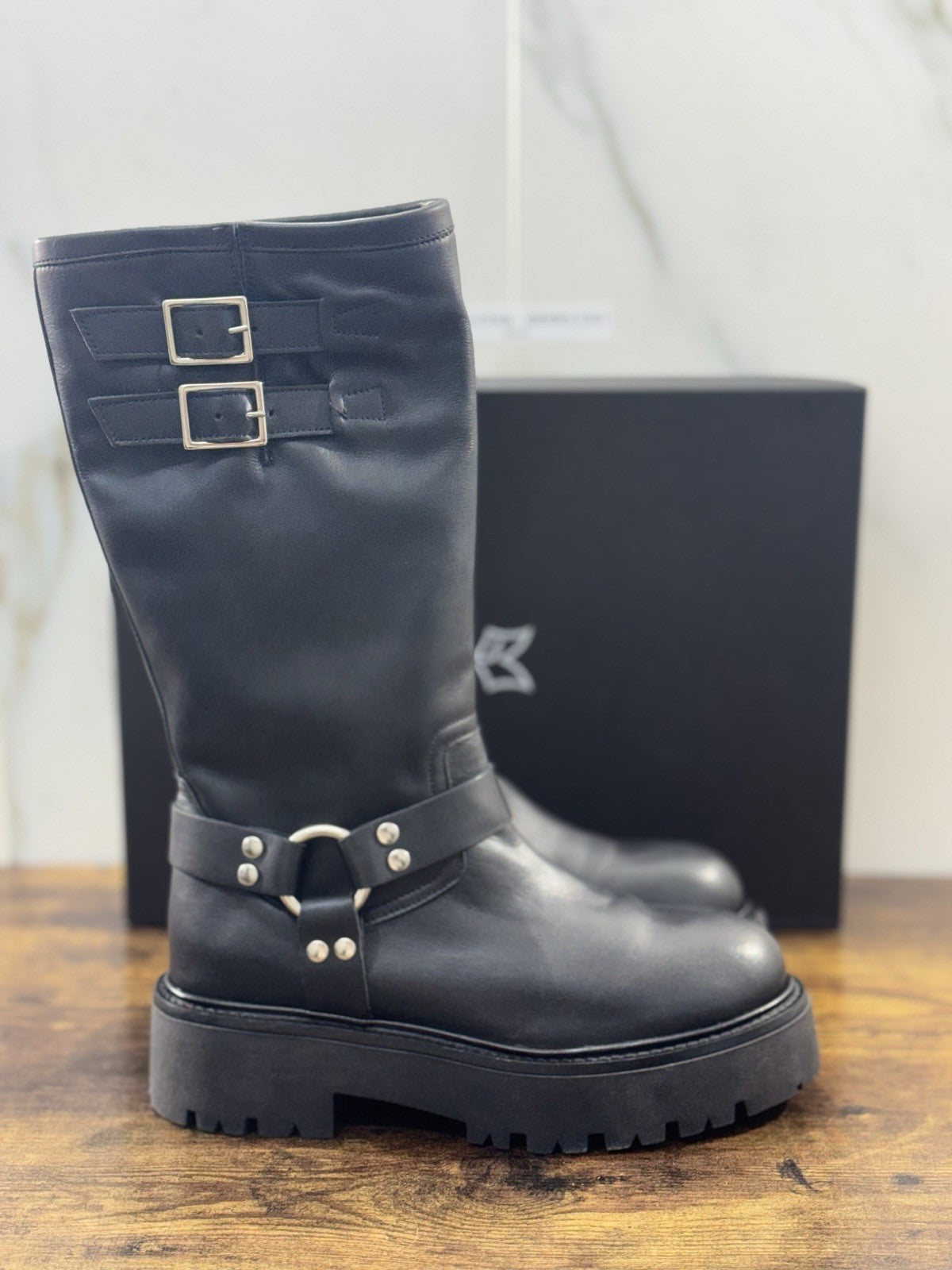 Gisel Moire’ Biker Donna Pelle Nera Made In Italy 40