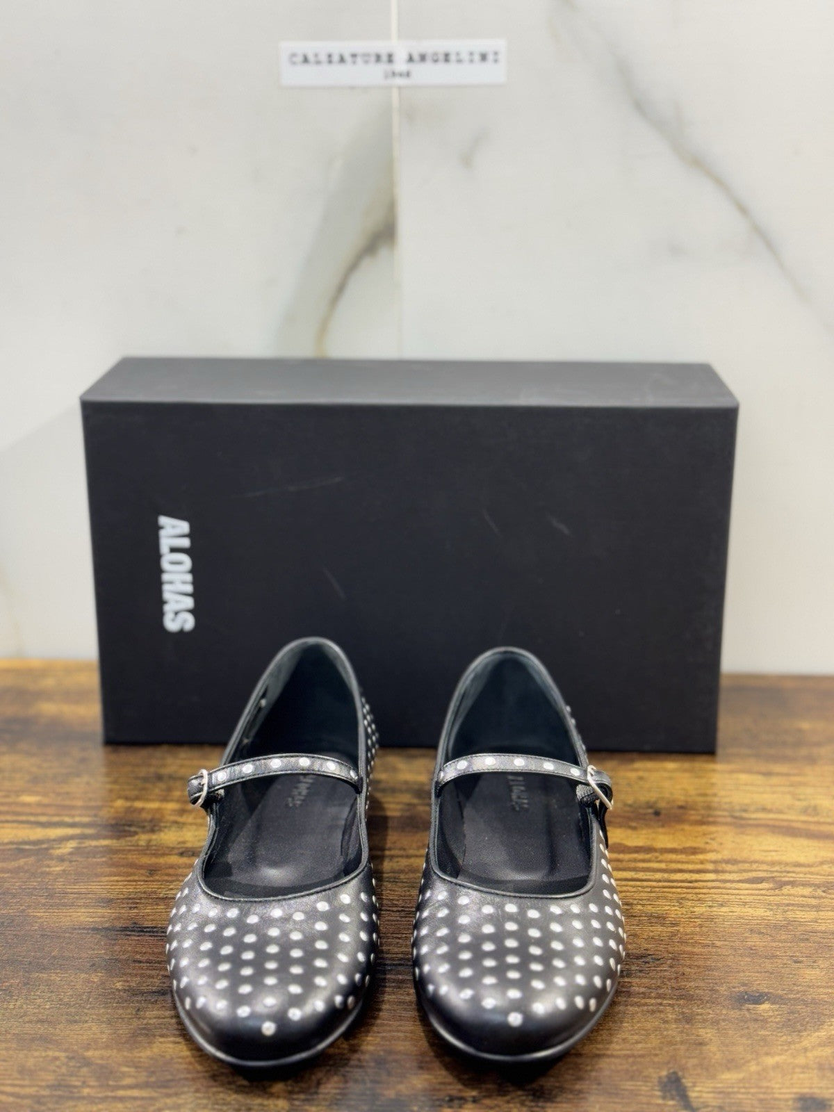 Alohas Ballerina Donna Pelle Nero Borchie  Casual Shoe 36