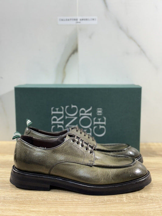 Green George Scarpa Uomo Stringata    Pelle Verdone Washed  Fondo Vibram 42