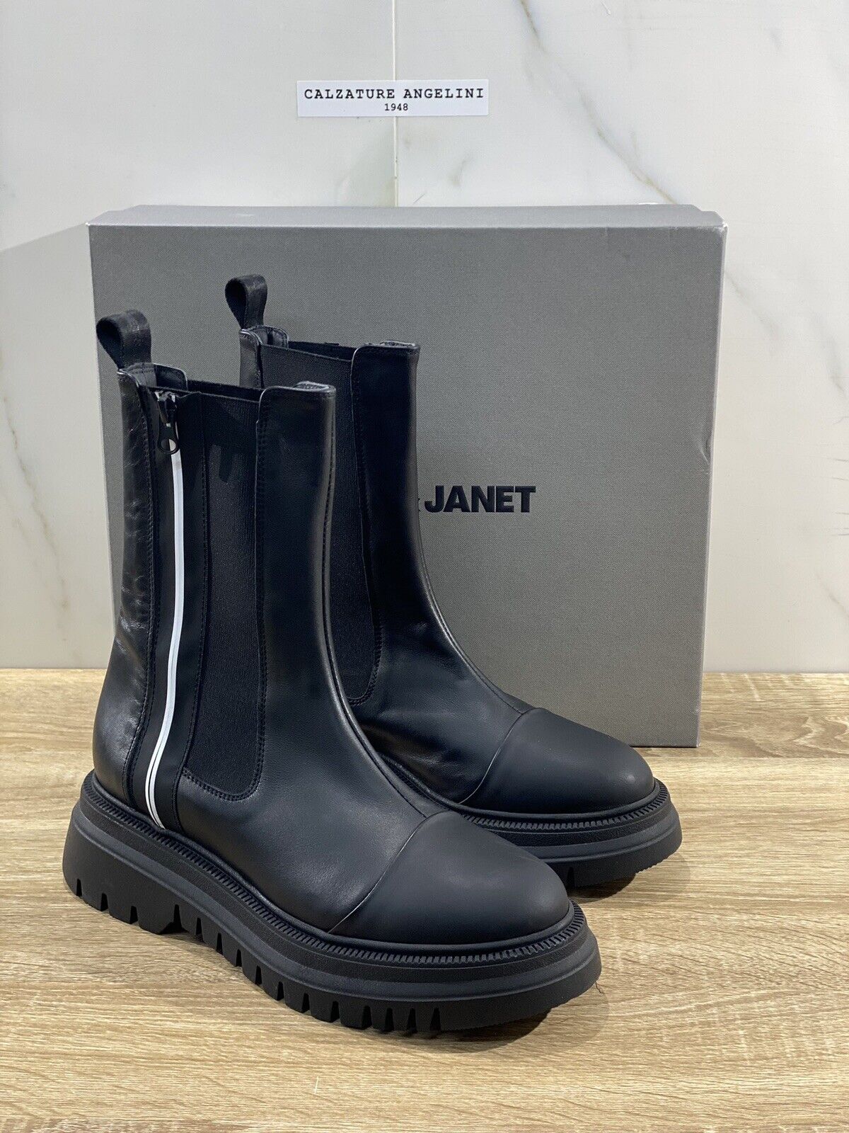 Janet & Janet Stivaletto Donna Combat Boot Pelle Nero Extra Light 36