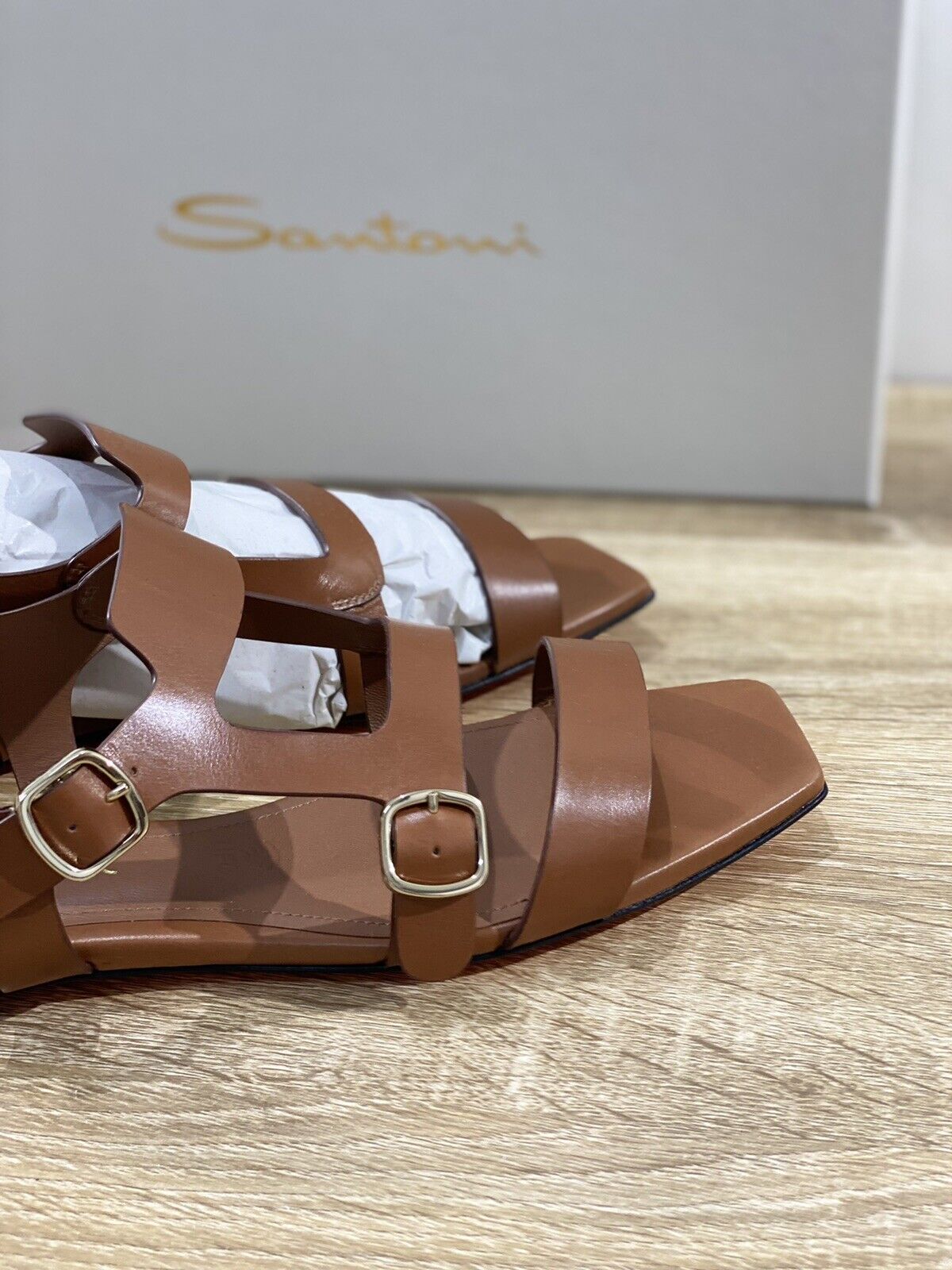 Santoni Sandalo  donna in pelle Cuoio  luxury woman shoes santoni 37