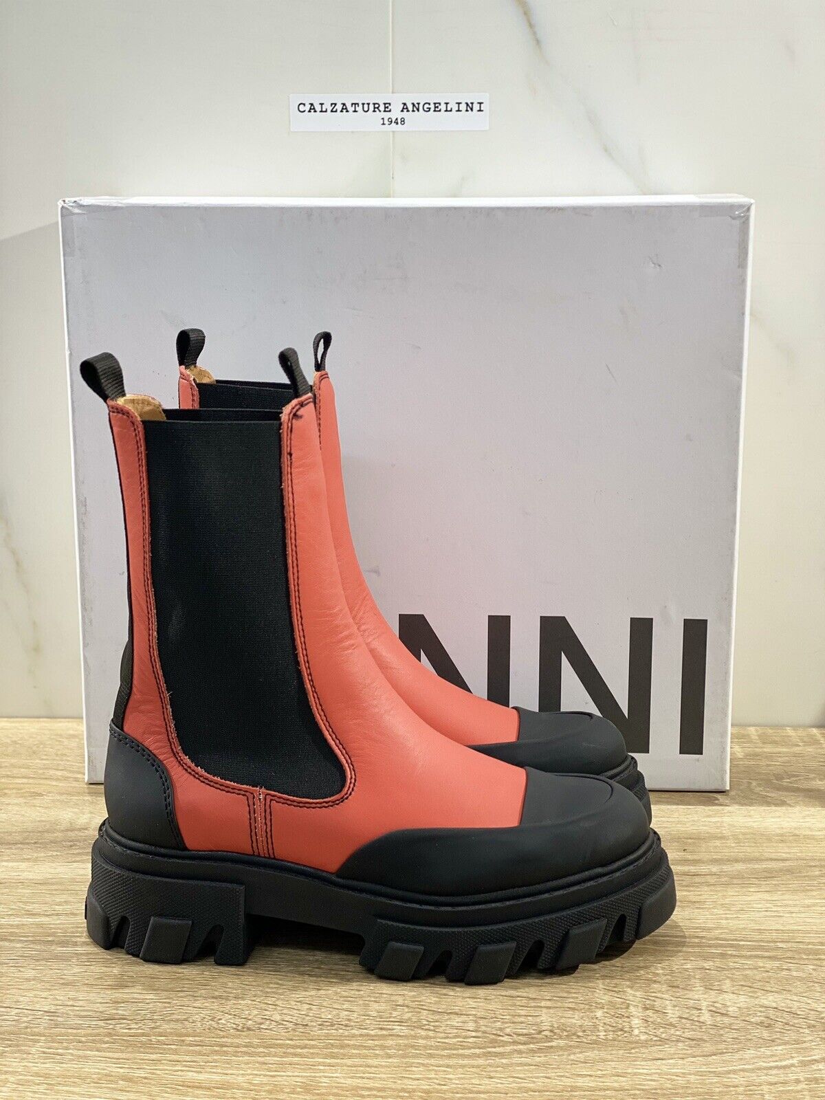 Gannì  Combat Boot Donna Red Pelle Chelsea Mid Boot Woman 39