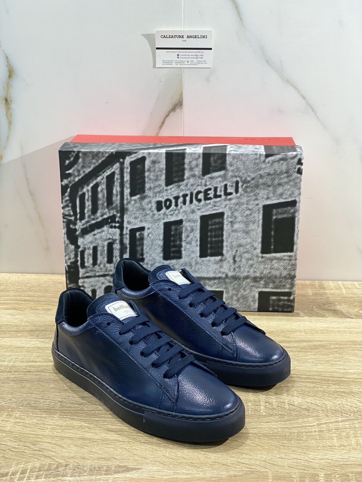 Botticelli Scarpa Uomo Icon Sneaker In Pelle Blu Luxury Made In Italy 40