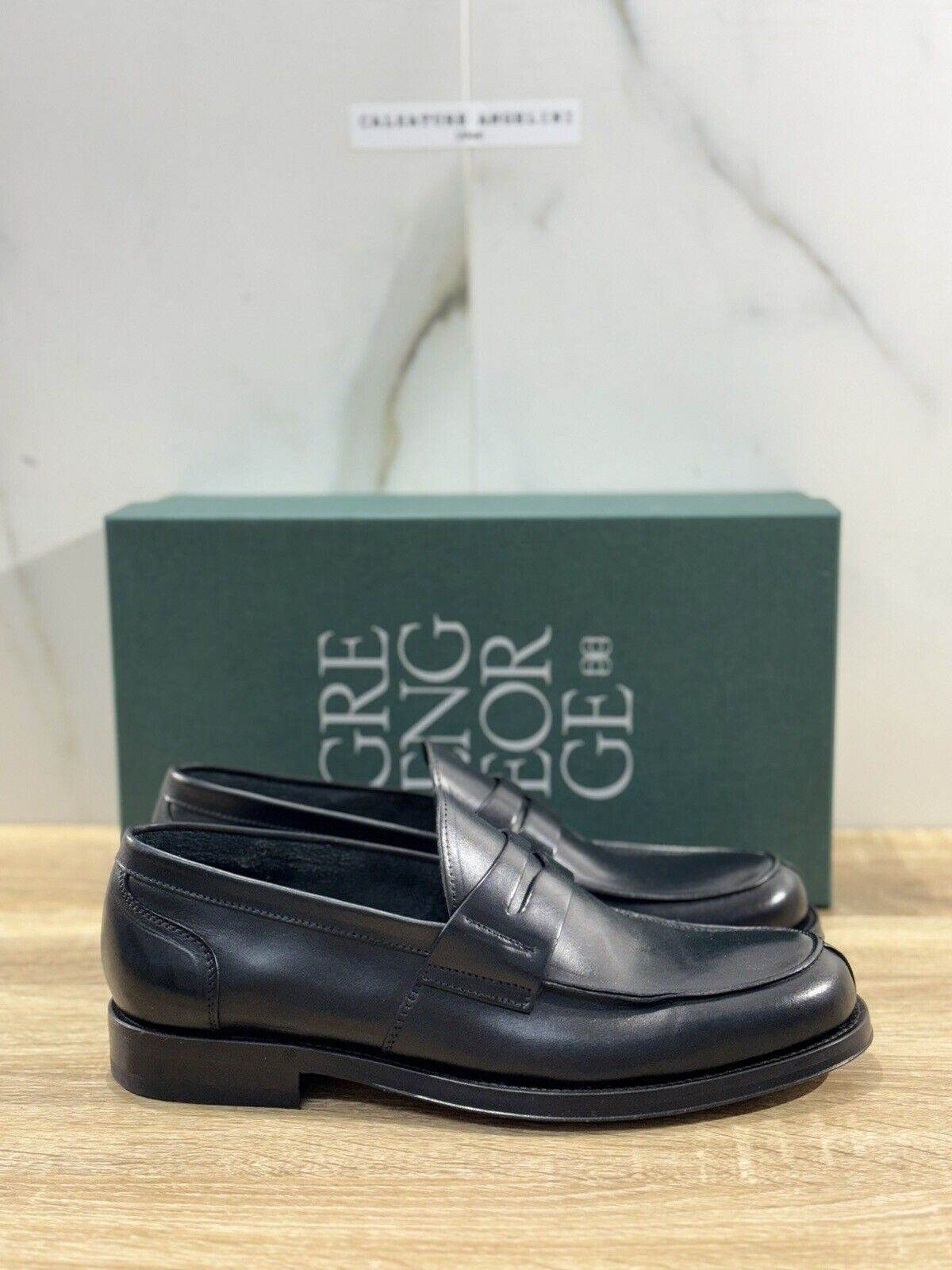 Green George Scarpa Uomo Mocassino College   Pelle Nero   Luxury Handmade 42