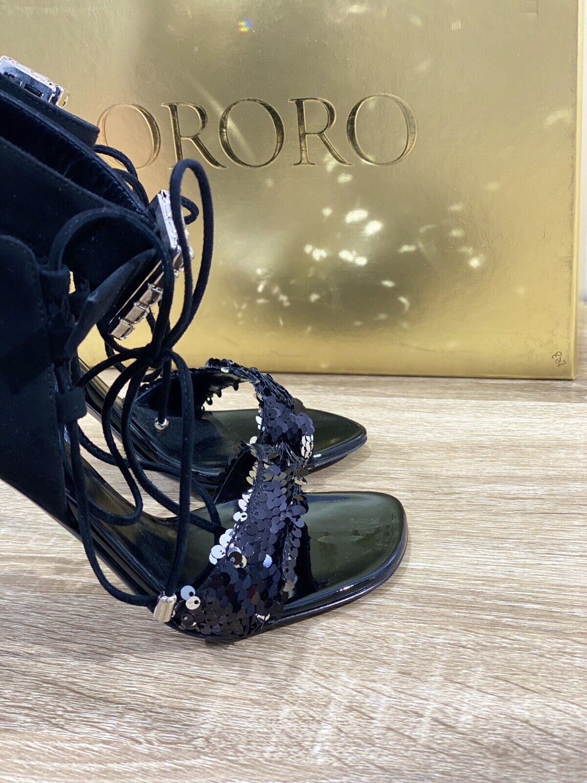 Ororo Sandalo donna 1036.1 suede e paiettes nero luxury sandal 36