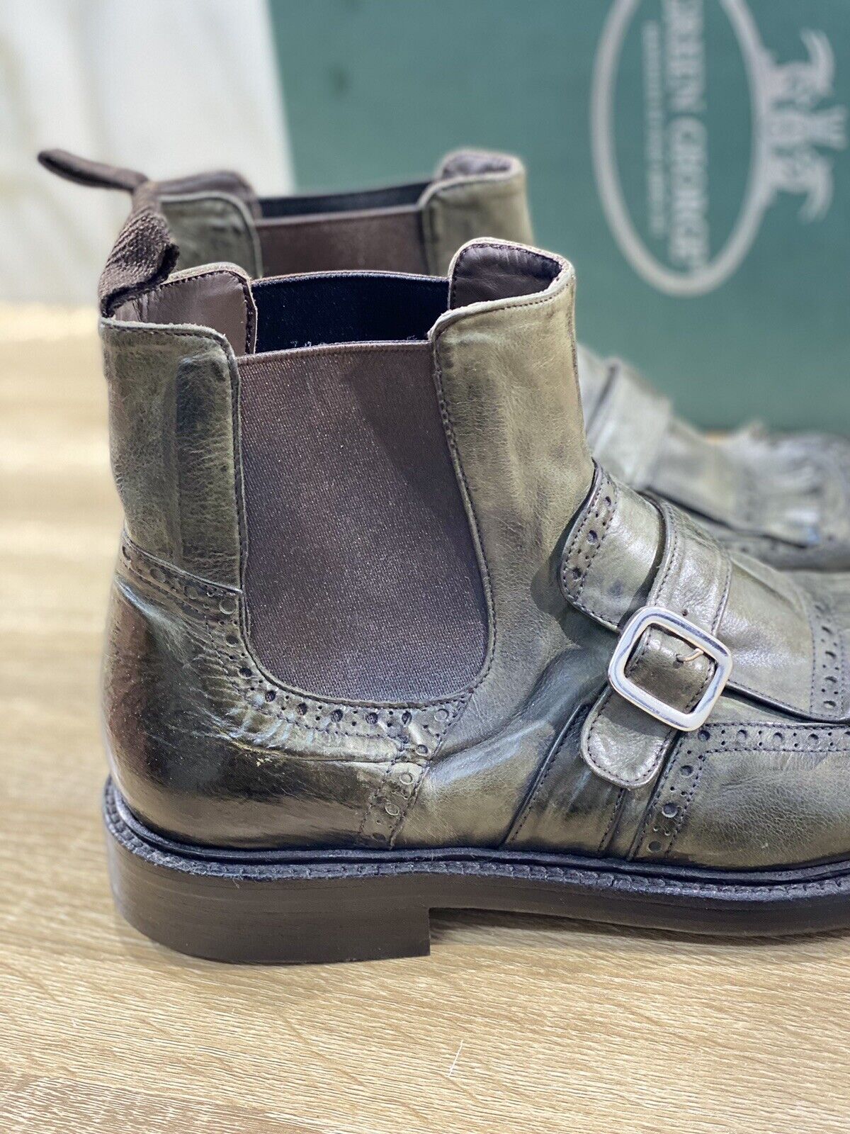 Green George Shanghai boot in pelle verdone washed luxury