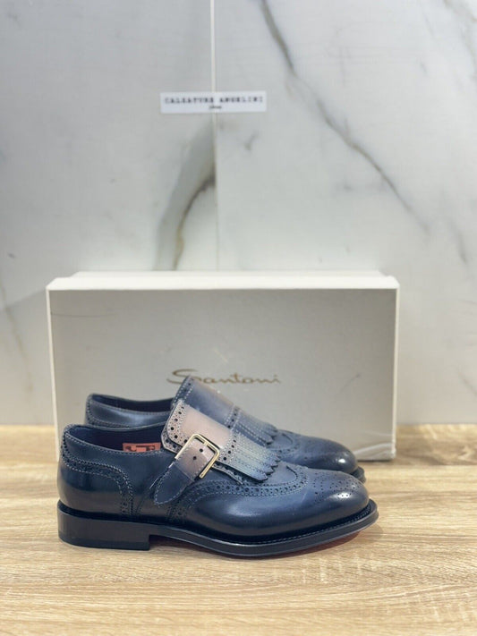 Santoni Scarpa Uomo Mocassino Frangia Pelle Blu  Luxury Men Santoni Shoes 39