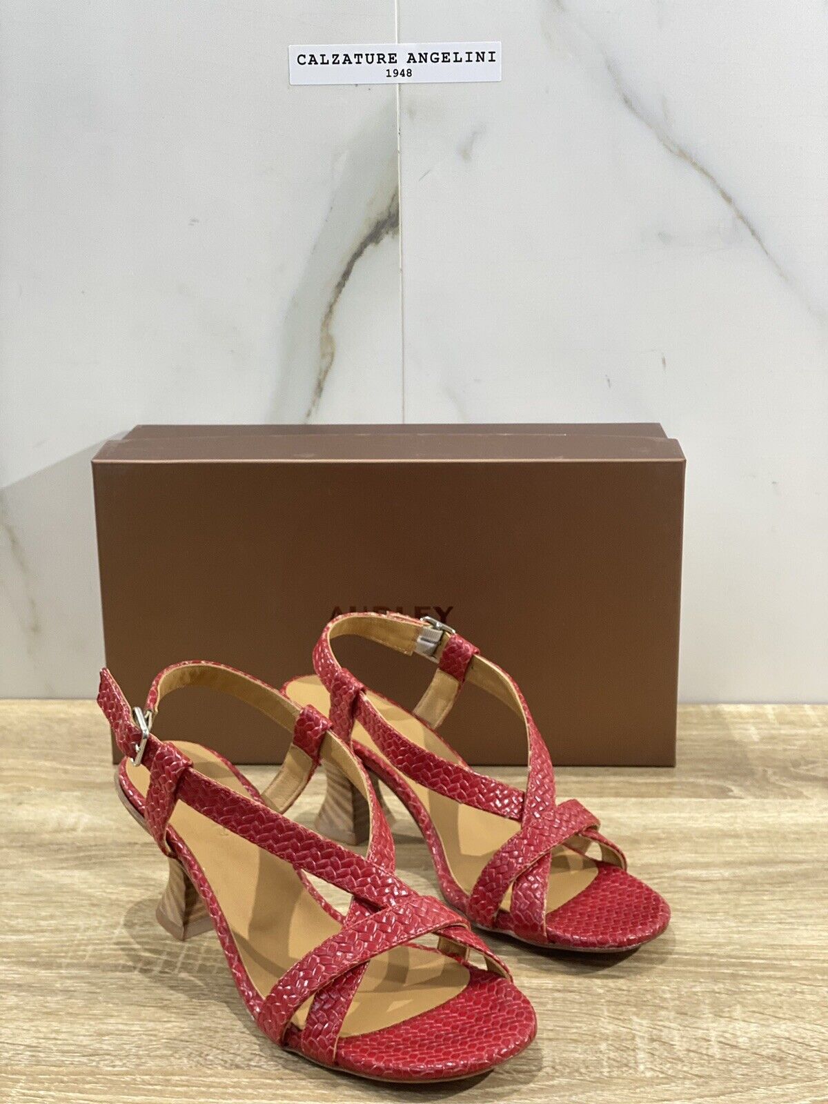 Audley London Sandalo Donna In Pelle Rossa Con Tacco 38