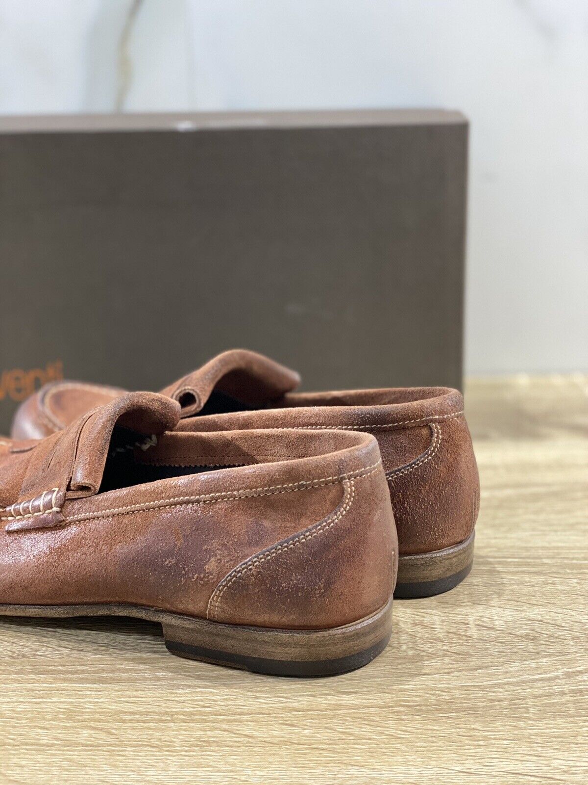 Preventi Scarpa Uomo Mocassino Suede Ruggine Luxury Handmade Men Shoe 40