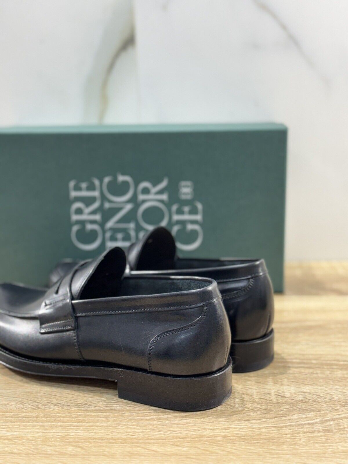 Green George Scarpa Uomo Mocassino College   Pelle Nero   Luxury Handmade 42