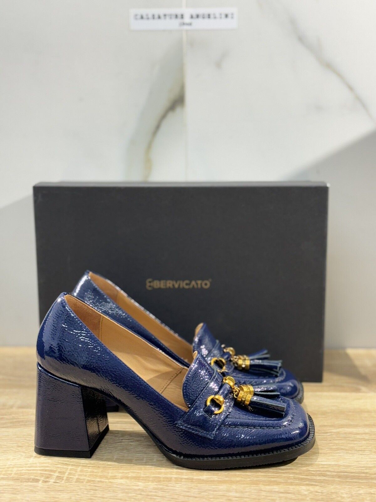 Angelo Bervicato Mocassino Donna Naplak Blu Con Tacco Made In Italy 36