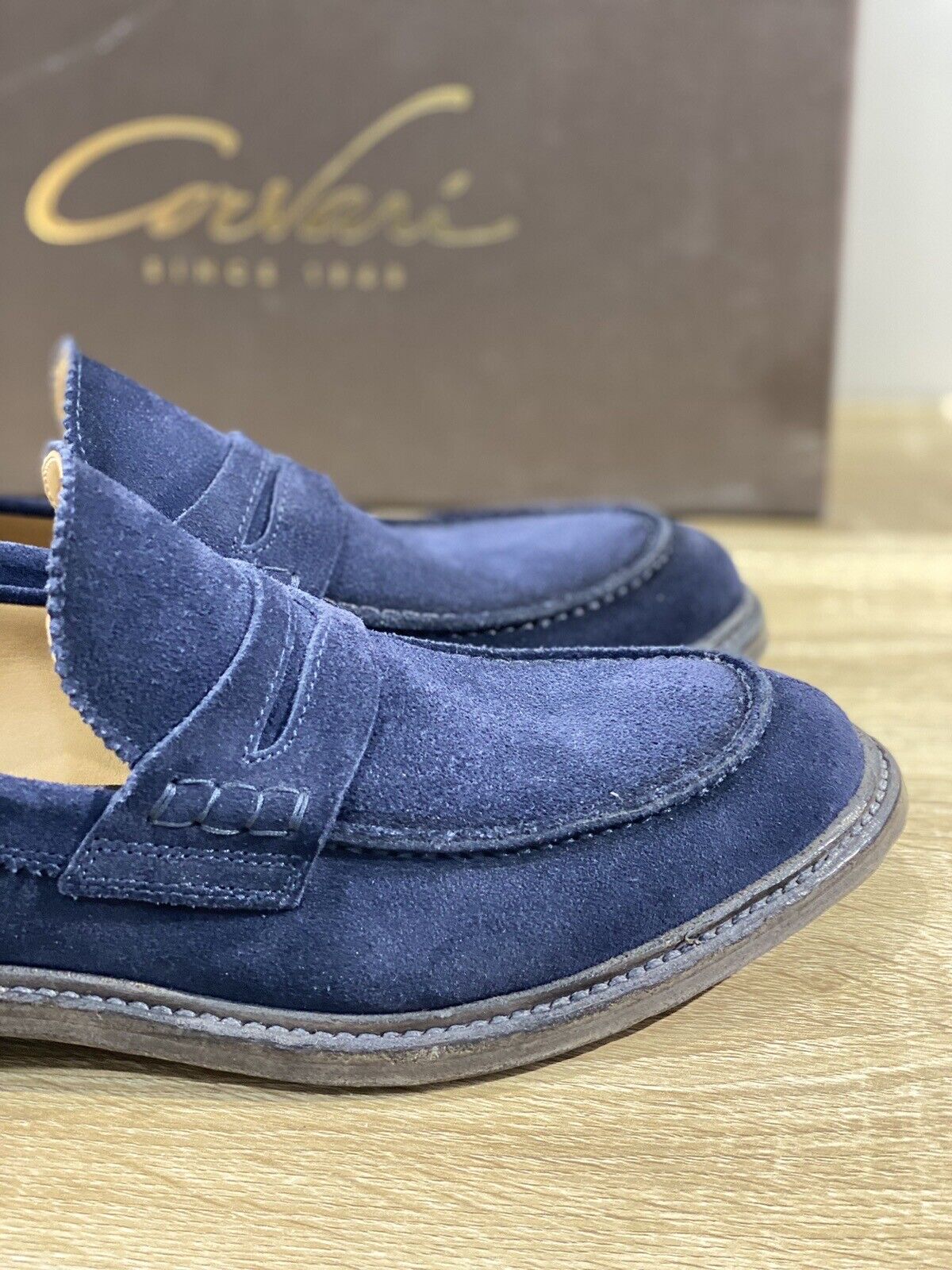 Corvari Mocassino Uomo Suede Softy Blu Luxury Men Shoes Handmade 42